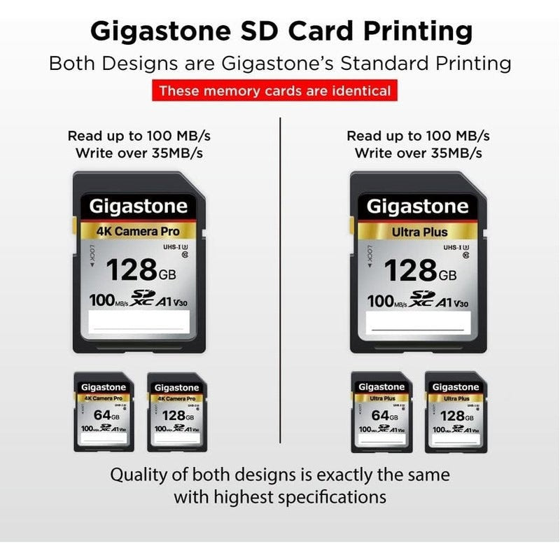 Gigastone 128GB or 256GB SDXC V30 UHS-I Memory Card - High Speed for DSLR Cameras, Drones, and 4K Video Recording