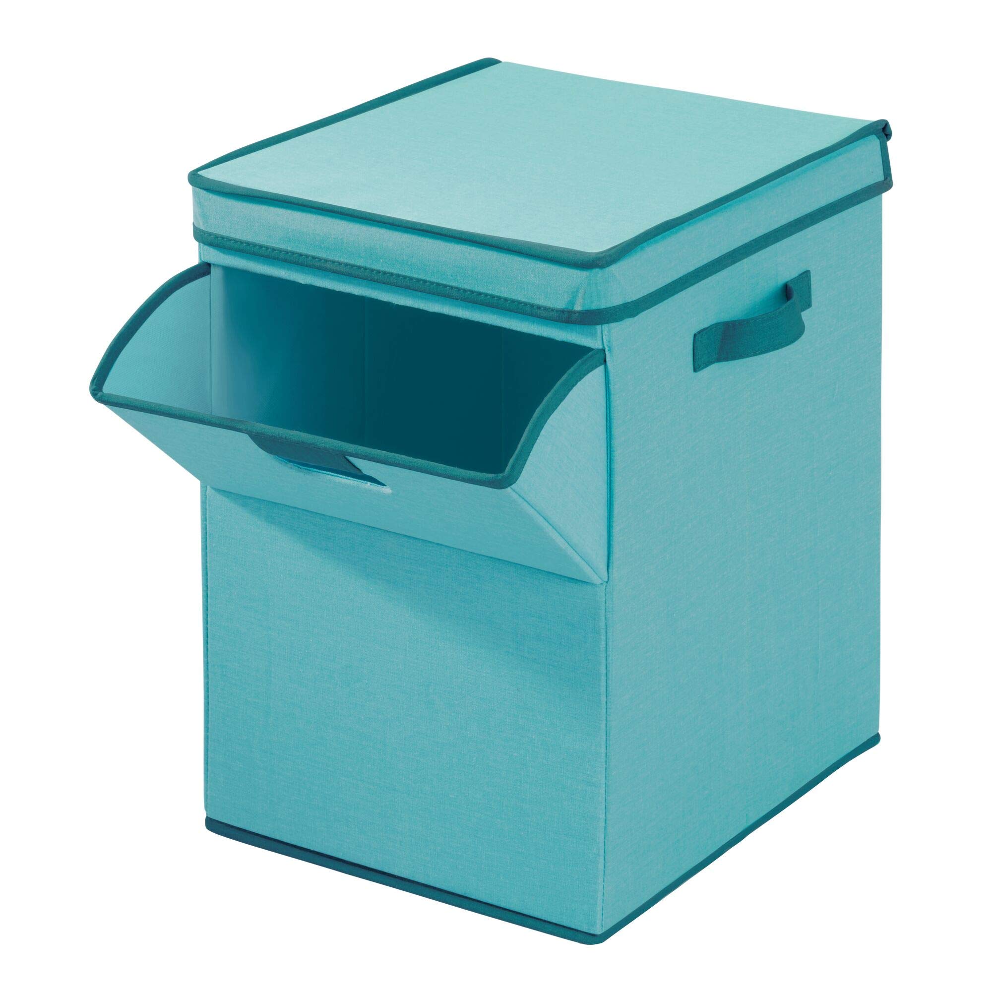iDesign Emmy Fabric Storage Bin with Lid & Front Opening - Dual Handles for Closet, Bedroom, Nursery, Toys Organization - Teal Storage Basket for Home, Office & Kids Room Organization