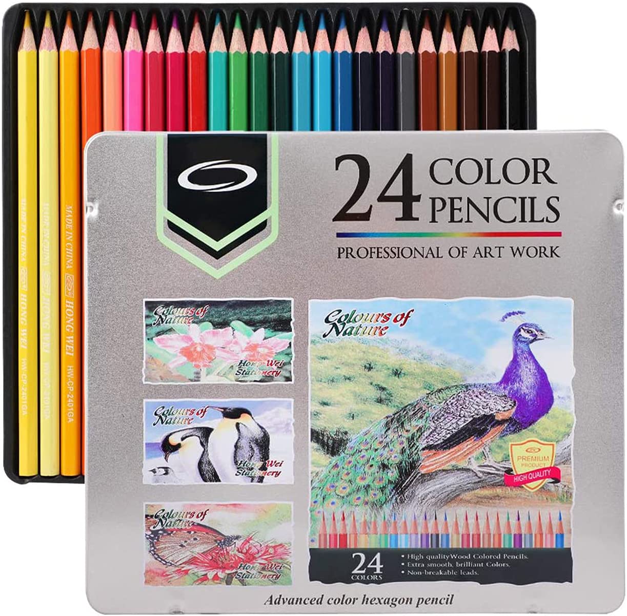 24-Color Premium Coloring Kit for Kids & Adults - Numbered Colored Pens Set with Metal Case - Perfect for Students, Artists, Beginners - Ideal Gift for Birthday, Relaxation & Art Therapy