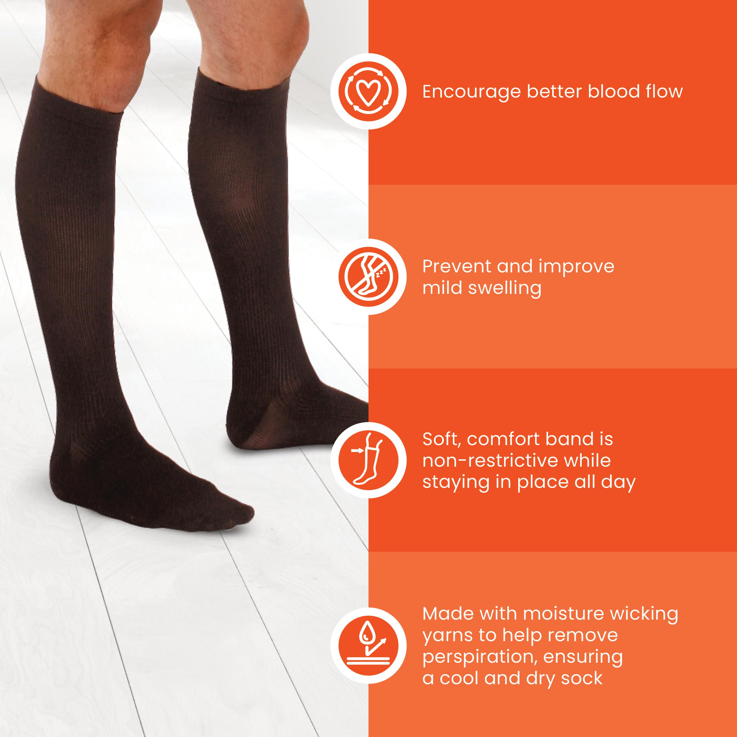 Men's Ribbed Trouser Socks with Light Compression (10-15mmHg) - Comfortable Support Socks for Work, Travel & Everyday Wear