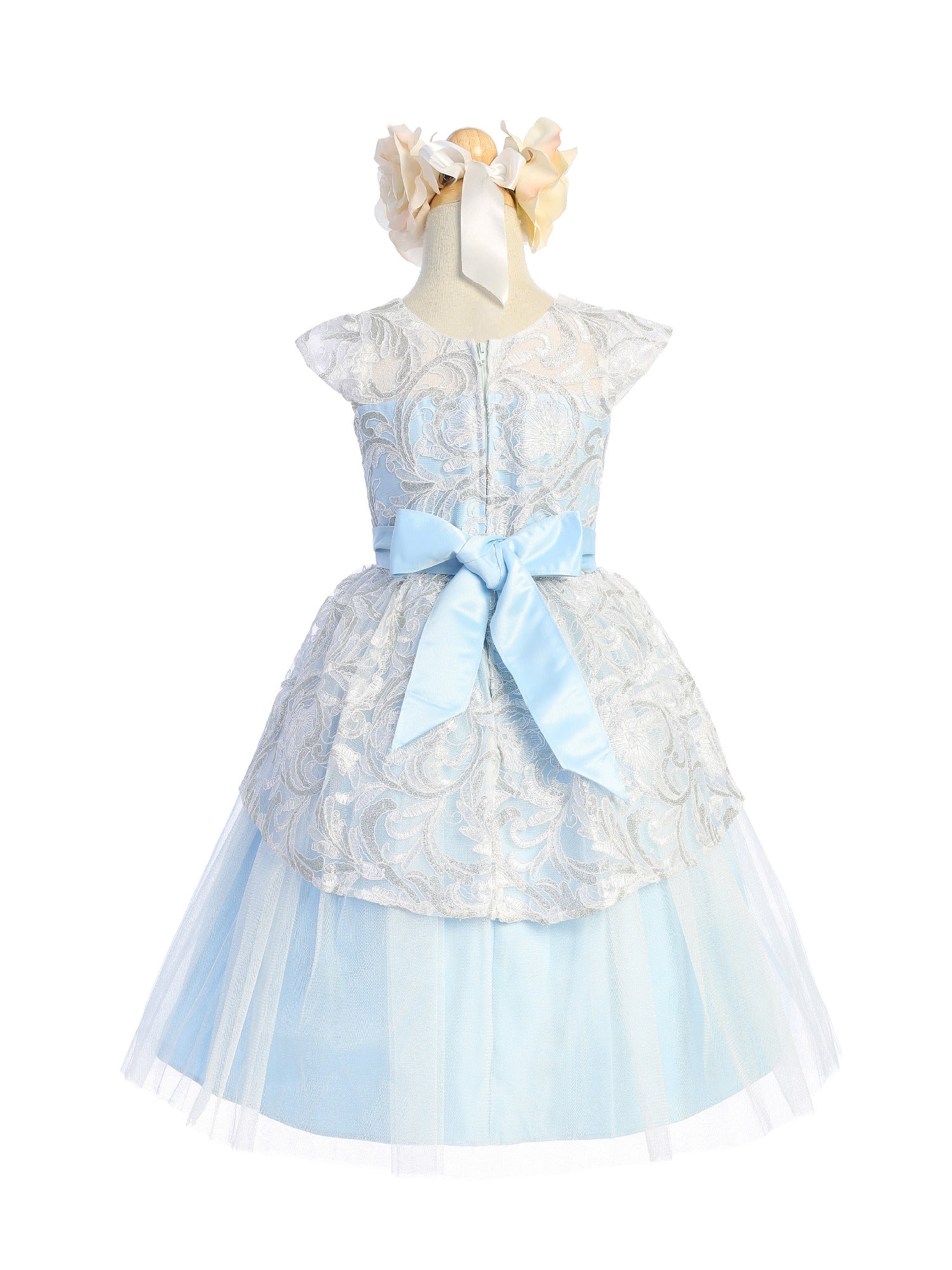 Light Blue Lace Peplum Crystal Tulle Junior Bridesmaid Dress for Big Girls Size 7-16 | Formal Occasions, Wedding Party, Prom & Special Events