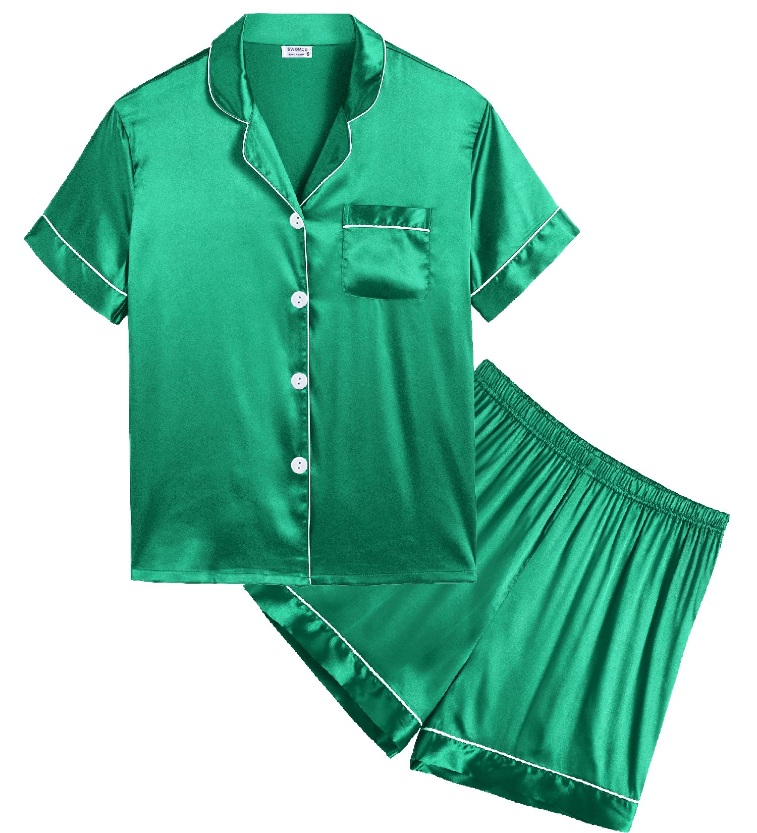 SWOMOG Kids Satin Pajama Set for Girls & Boys - Soft Button-Down Short Sleeve Silk Pjs, 2-Piece Comfortable Lounge Wear for Bedtime & Sleepovers