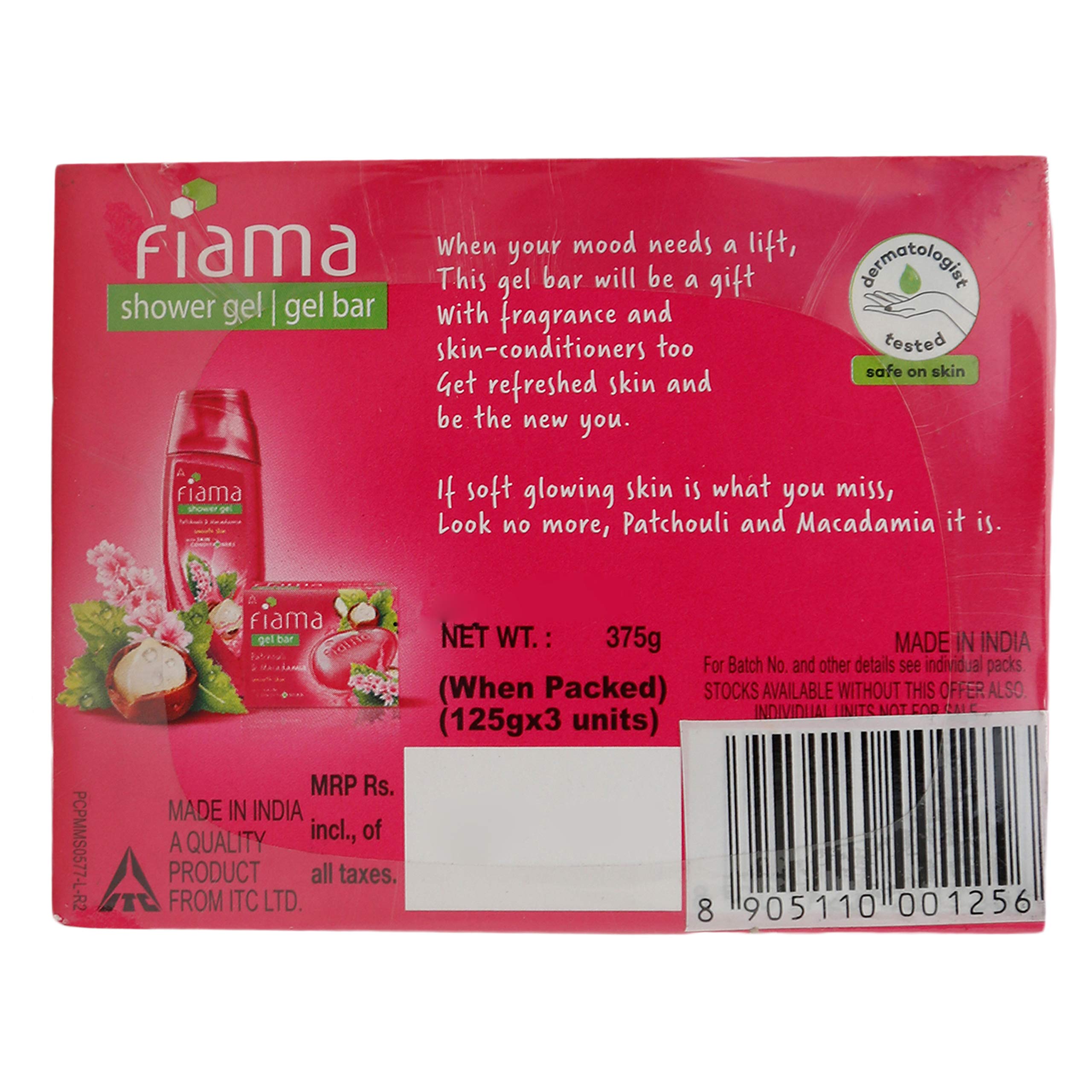 Fiama Gel Bar Soap - Patchouli & Macadamia for Soft Glowing Skin | Moisturizing Skin Conditioners | 125g (3-Pack) | Perfect for Daily Shower & Spa-Like Skin Care