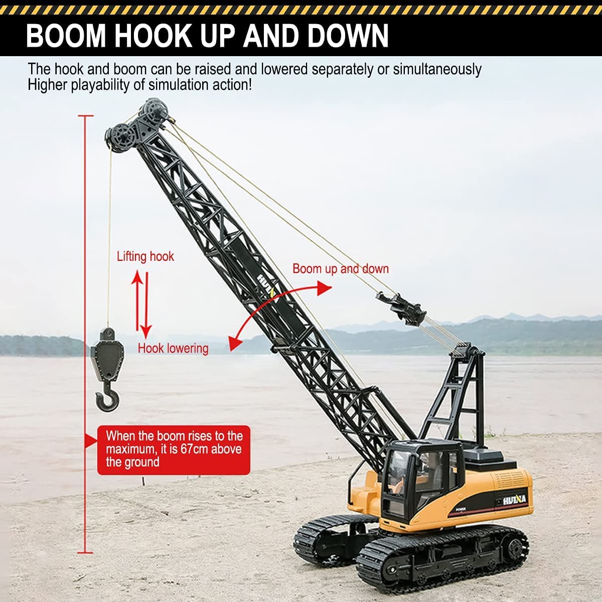 1/14 Scale Fistone RC Truck Crawler - Remote Control Die-Cast Tower Crane Hoist with Lifting Cable | Construction Engineering Toy for Kids & Adults | Perfect for Indoor Play, Outdoor Crawling & STEM Learning
