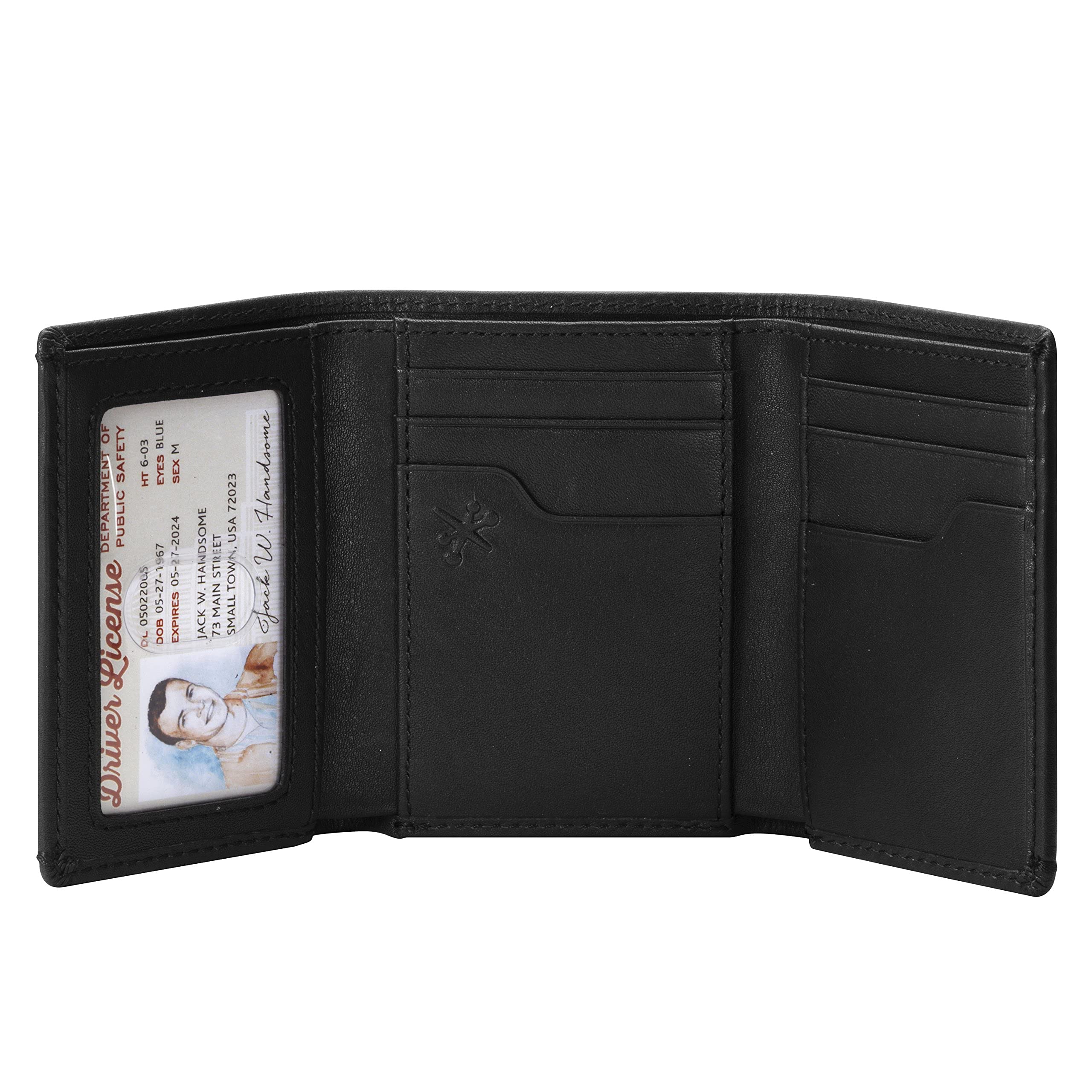 House of Jack Co. Eastwood RFID Blocking Trifold Wallet for Men - Premium Full Grain Cowhide Leather with Double Bill Compartment (Black) - Perfect for Everyday Carry, Travel & Business Use