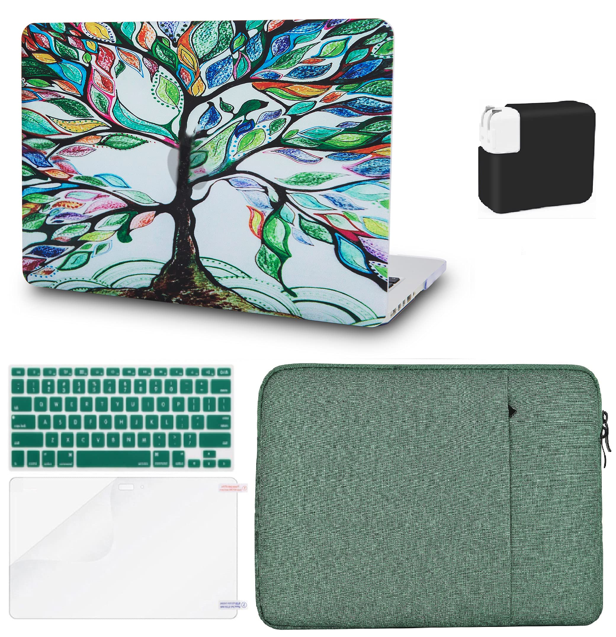 KECC Hard Shell Case for MacBook Air 13 Inch (A2337 M1/A2179) - Protective Cover with Keyboard Protector, Sleeve, Screen Protector & Charger Case | Colorful Tree Design | Perfect for Work, Travel & School