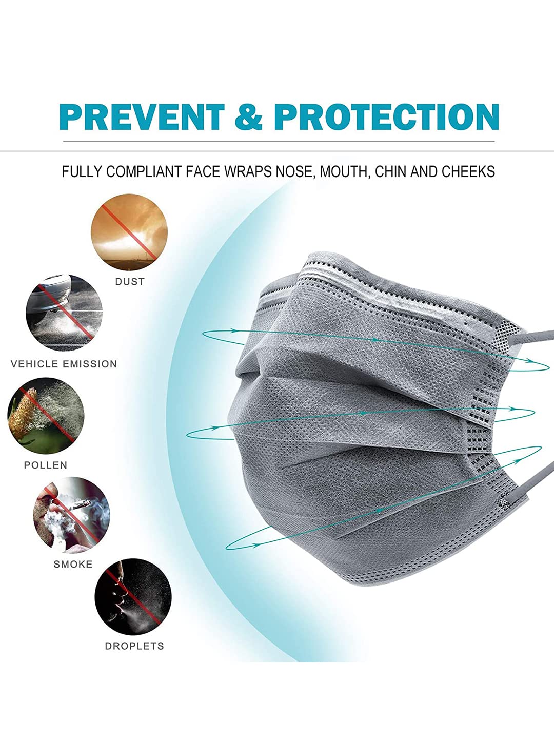 Premium 3-Ply Disposable Face Masks for Adults - Adjustable Nose Wire & Comfortable Earloop (100-Pack, Grey) - Breathable Surgical Masks for Men & Women - Ideal for Daily Use, Travel, Work & Public Safety Protection