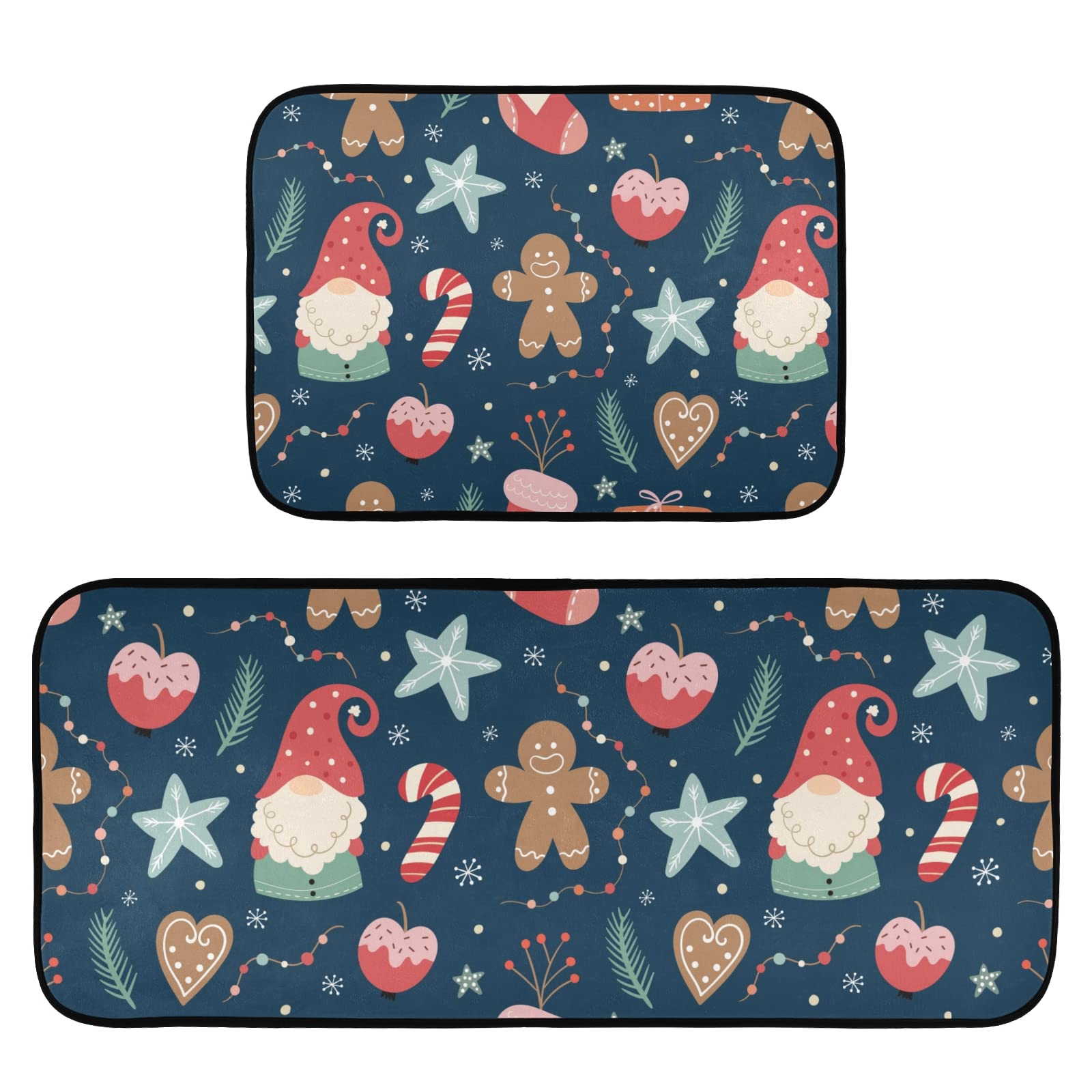 2-Piece Gingerbread Gnome Anti-Fatigue Kitchen Rugs - Waterproof Non-Slip Floor Mats with Comfort Elastic Cotton Layer for Home, Office, Sink & Laundry - Perfect for Holiday Decor and Comfortable Standing While Cooking