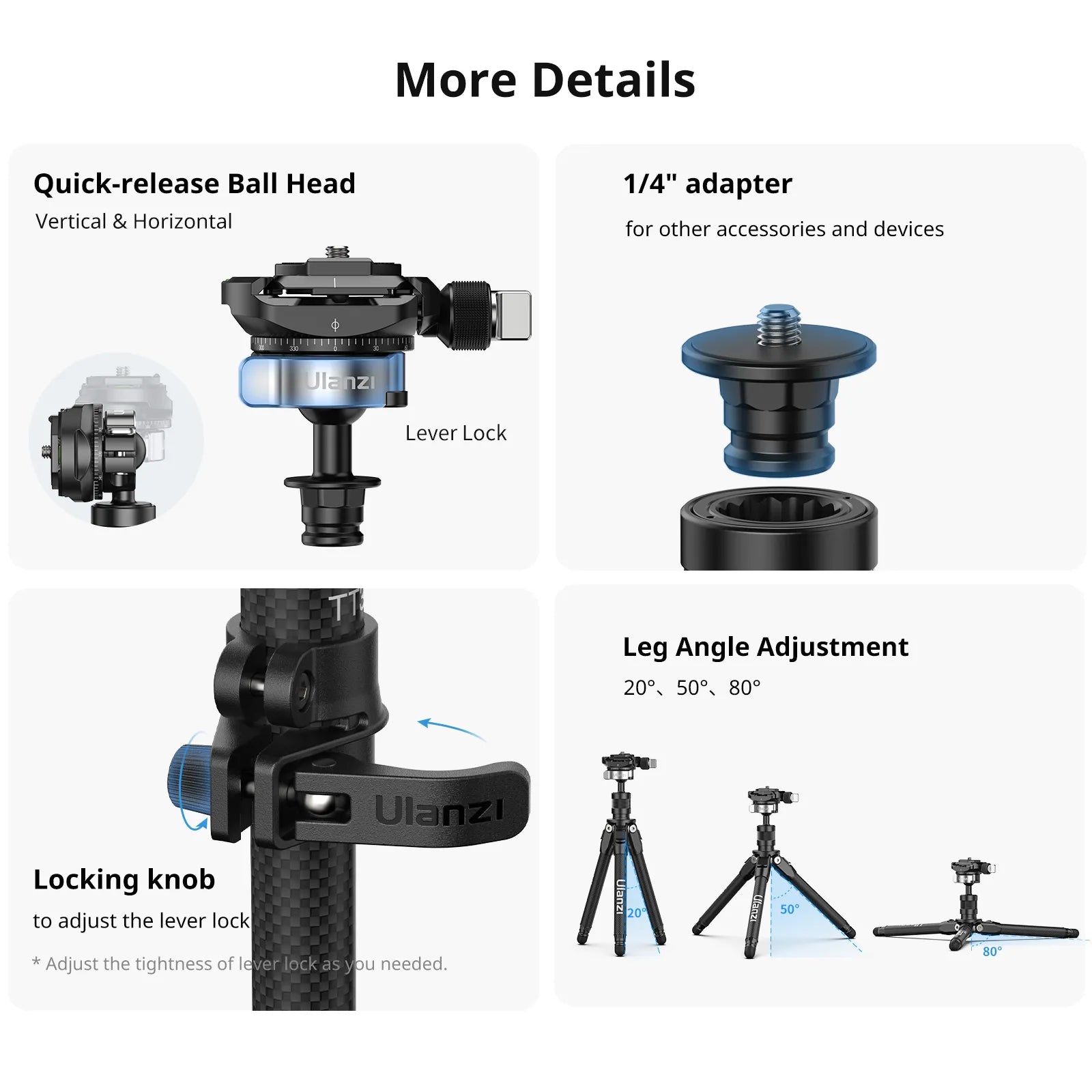 Ulanzi TT35 Lightweight Hiking Stick Tripod Kit - Adjustable Monopod & Camera Stand for Outdoor Photography, Vlogging, and Travel Adventures