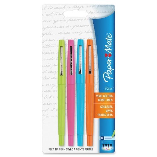 Paper Mate Flair Felt Tip Pens, Medium Point - 4 Pack Colored Pens (29019PP) for School, Office & Creative Writing | Vibrant Ink, Smooth Writing & Comfort Grip