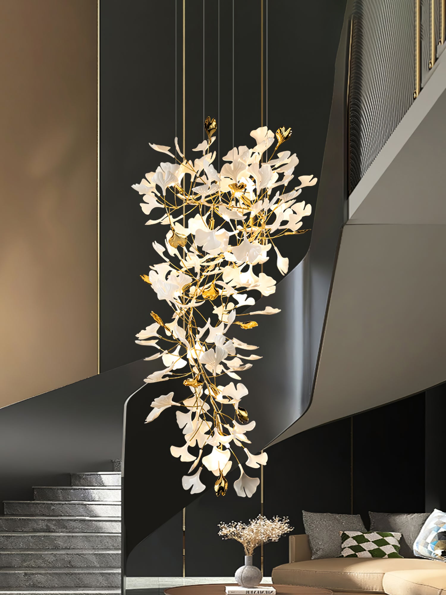 Elegant Ginkgo Leaf Chandelier - Modern Gold Crystal Ceiling Light Fixture for Dining Room, Living Room & Bedroom Decor