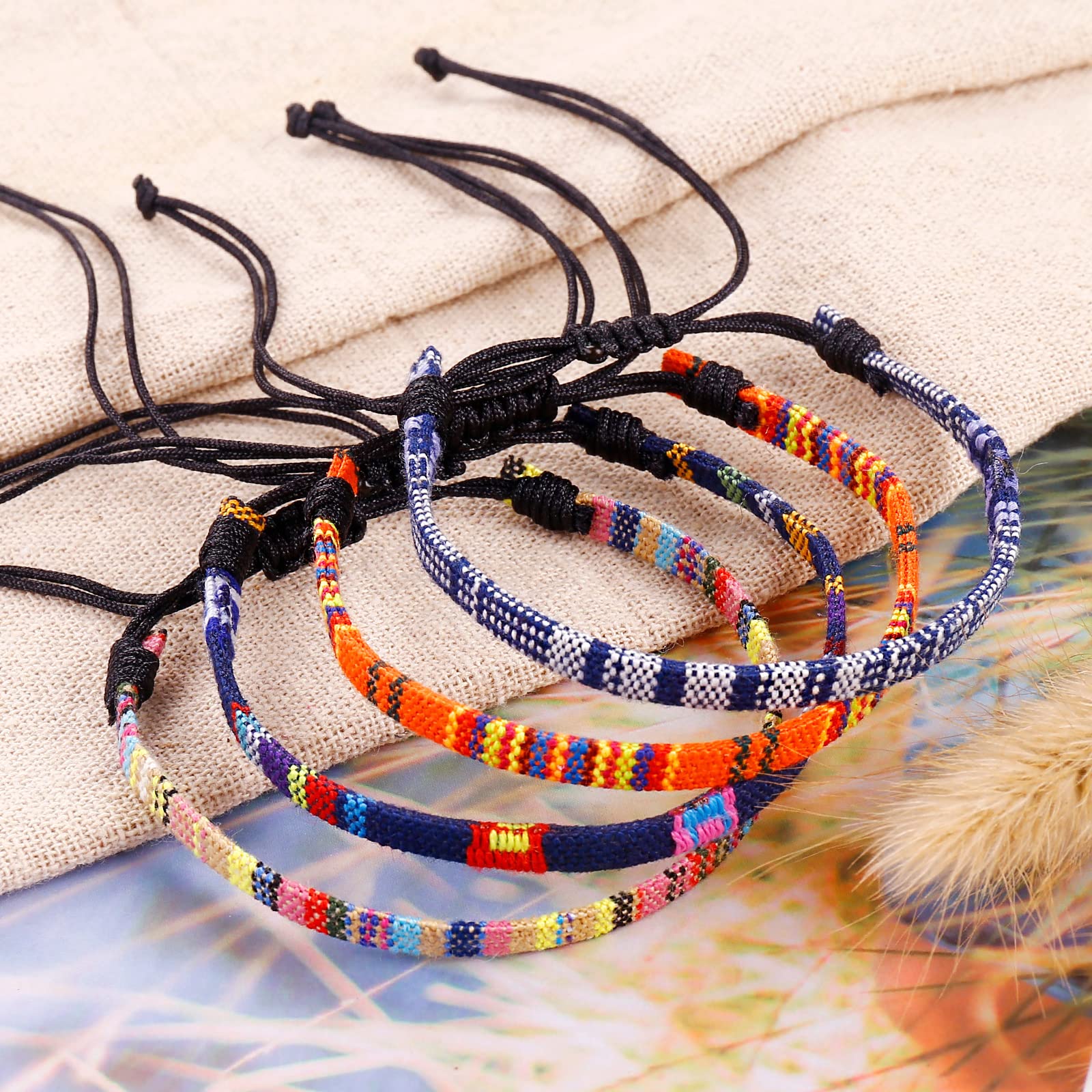 12 Pcs Boho Bracelets Set - Adjustable Braided Woven Friendship Bracelets for Women & Men - Ankle & Wrist Bracelets Bulk Pack - Perfect for Festivals, Gifts, and Everyday Boho Style