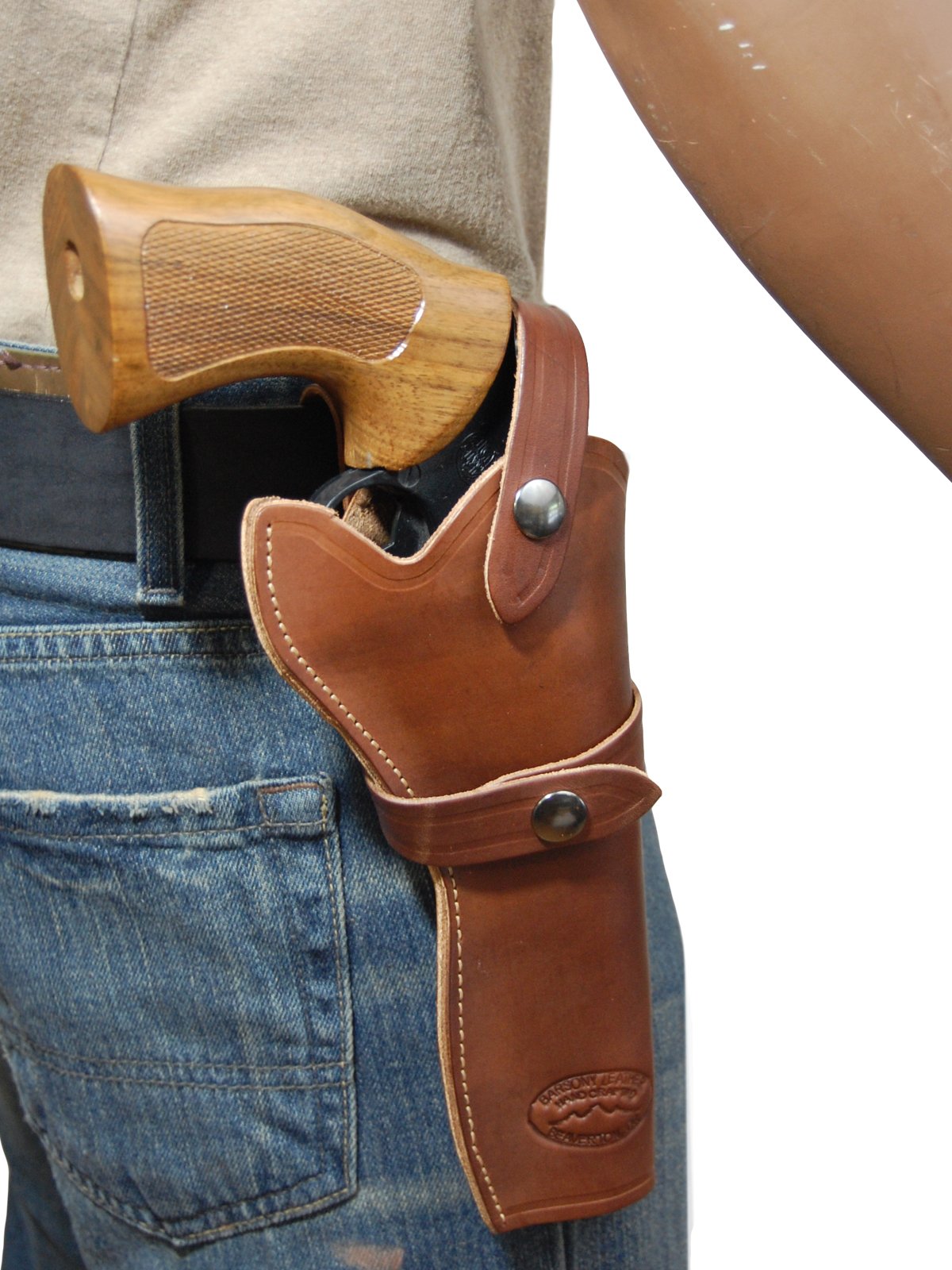Barsony Genuine Brown Leather Western Gun Holster for 6 Inch Revolvers - Cowboy Style Belt Clip, Perfect for Concealed Carry & Outdoor Shooting