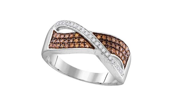 10K White Gold Brown Diamond Women's Crossover Band Ring - 1/3 Cttw Size 5-9 | Elegant Stackable Ring for Everyday Wear, Anniversary & Wedding Gift