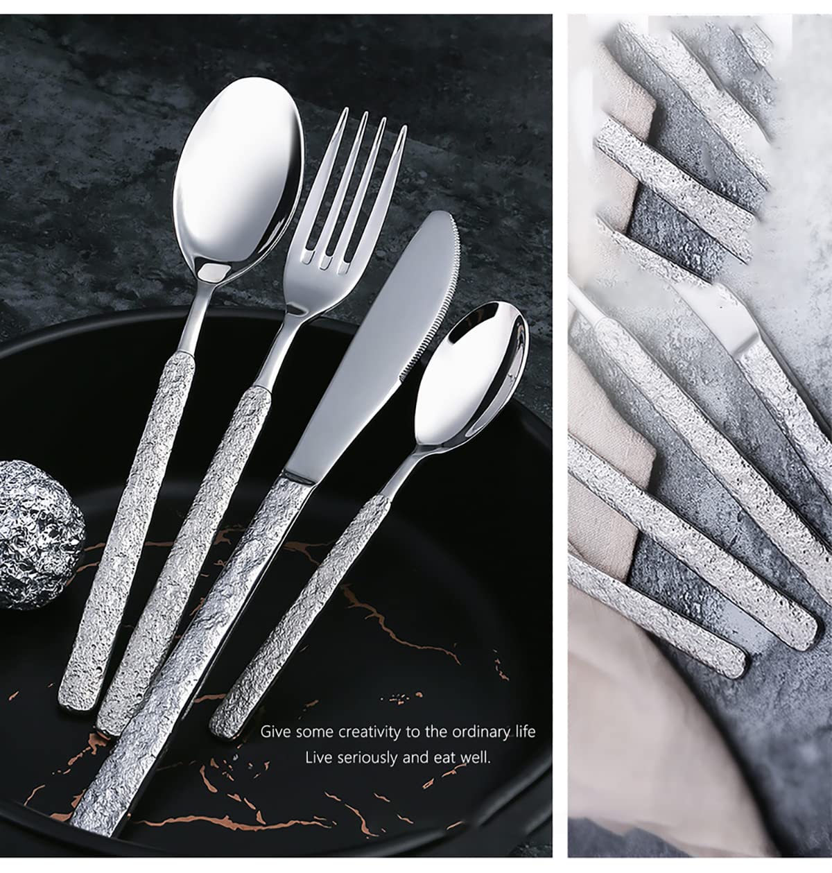 IKXO 25-Piece Stainless Steel Silverware Set for 5 - Mirror Polished Flatware Cutlery Set with Steak Knives, Forks & Spoons - Dishwasher Safe Dinnerware for Restaurants, Weddings & Home Dining