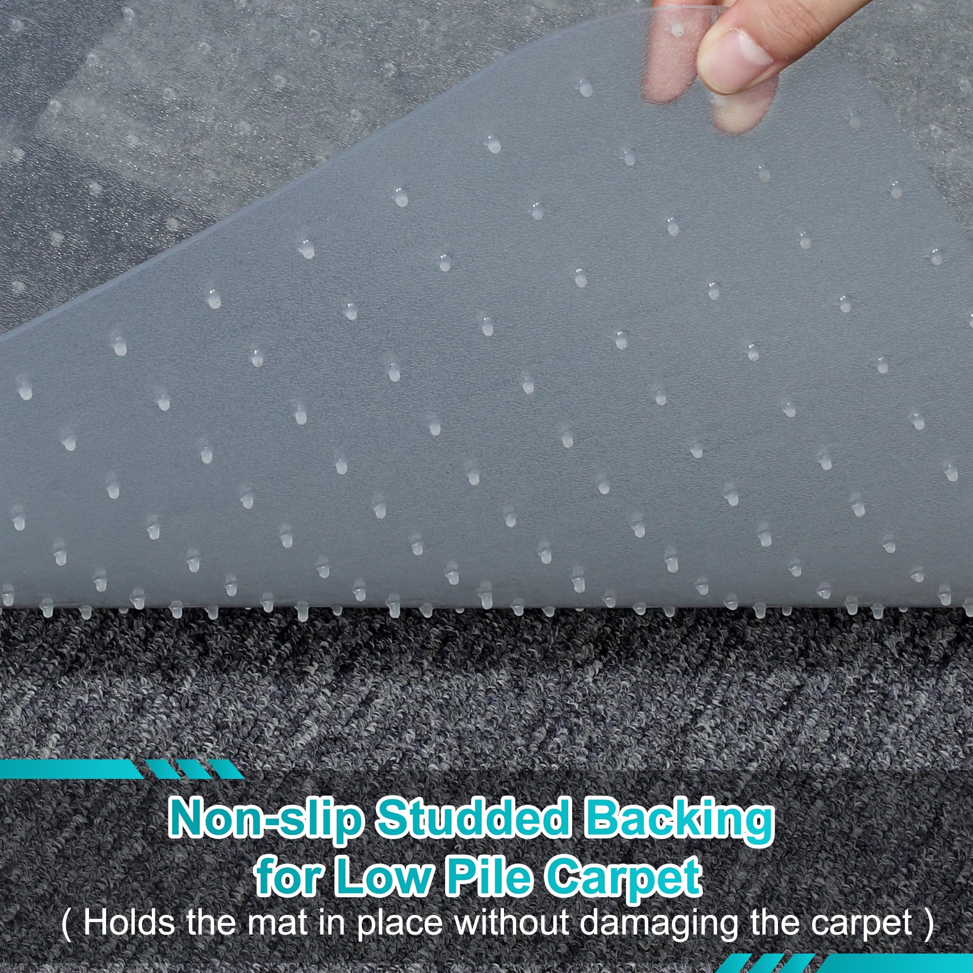 LeapYouth Clear Office Chair Mat for Carpets - Thick & Sturdy Desk Floor Protector for Low, Flat & No Pile Carpeted Floors - 48