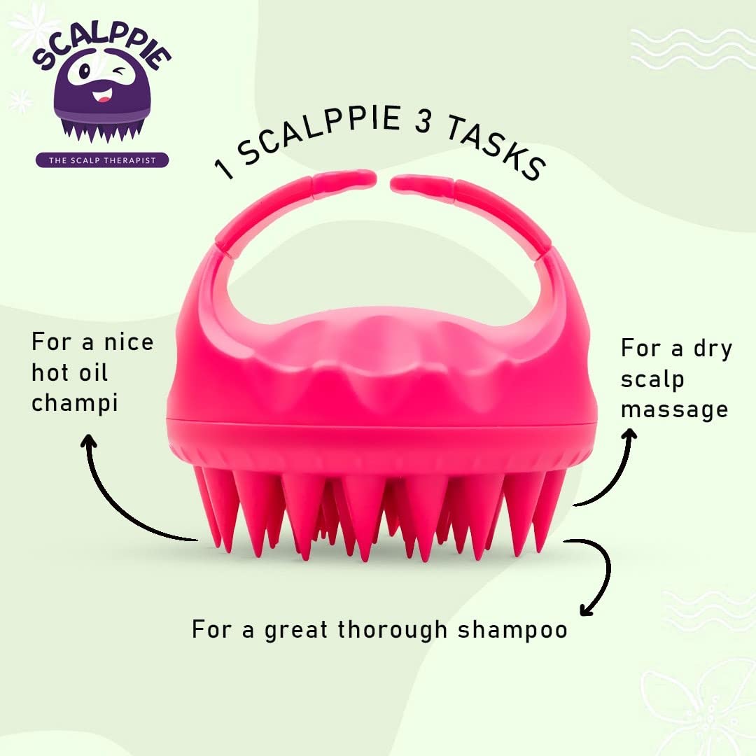 SCALPPIE Silicone Scalp Massager & Shampoo Brush for Hair Growth - Rose Pink - Relieves Dandruff & Stimulates Circulation - Perfect for Shower, Spa & At-Home Hair Care Routine