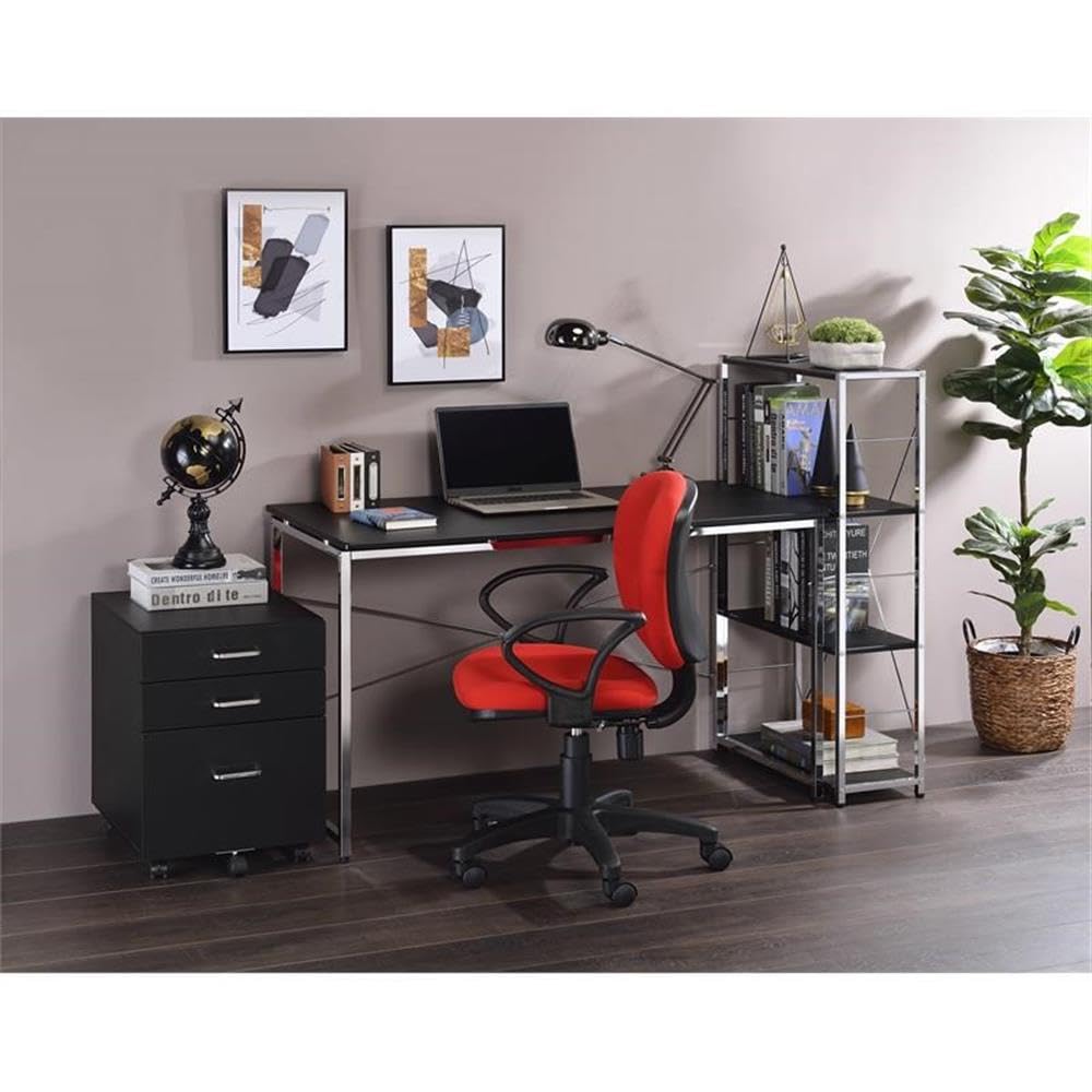 Acme Tennos 4-Tier Wooden Shelves Bookshelf with Sturdy Metal Frame in Black & Chrome - Perfect for Home Office, Living Room & Bedroom Storage