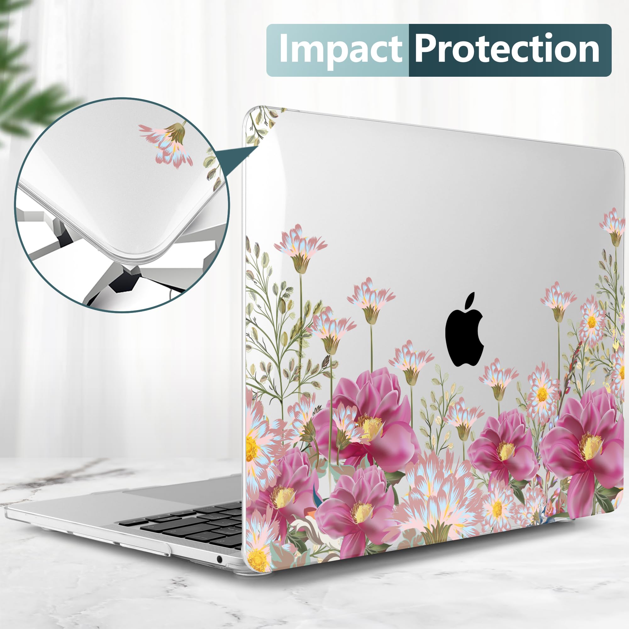 TwoL Hard Plastic Protective Case Cover for MacBook Pro 13 inch (2020-2022 Models A2338 M2/M1 A2289 A2251) with Keyboard Skin & Screen Protector - Field Flower Design | Perfect for Office, School & Travel Use