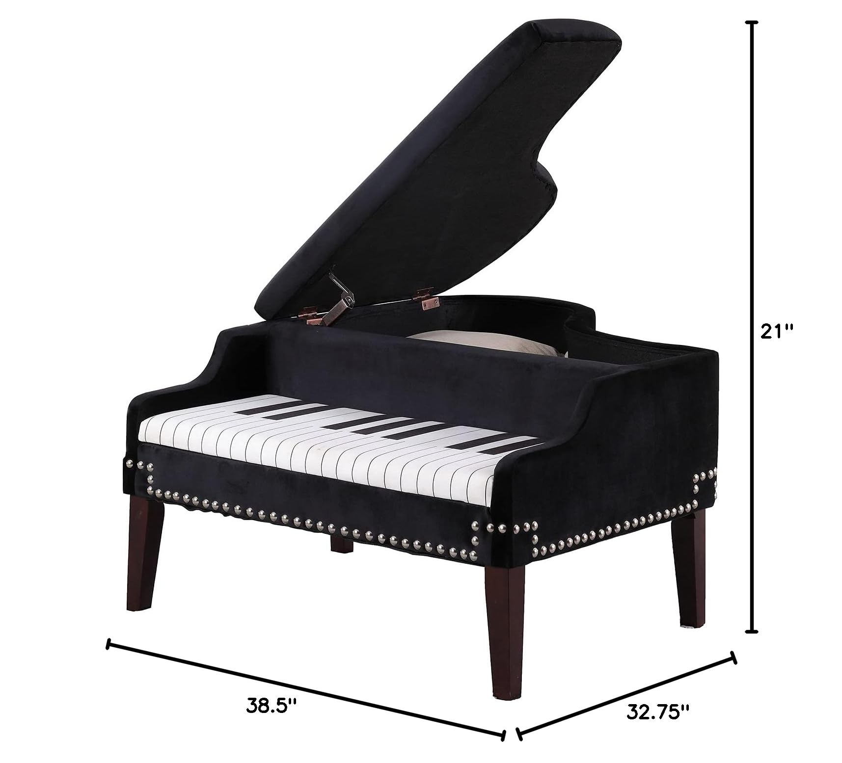 ORE International 21-Inch Navy Blue Piano Storage Ottoman with Silver Nailheads - Perfect for Living Room, Bedroom & Home Office Organization