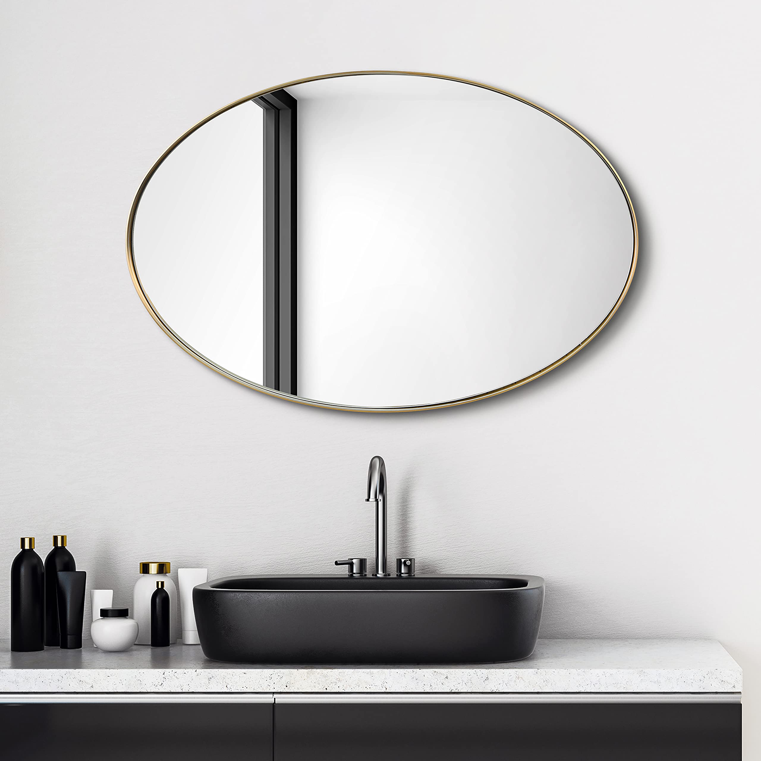 Empire Art Direct Ultra Brushed Gold Stainless Steel Oval Wall Mirror - 24