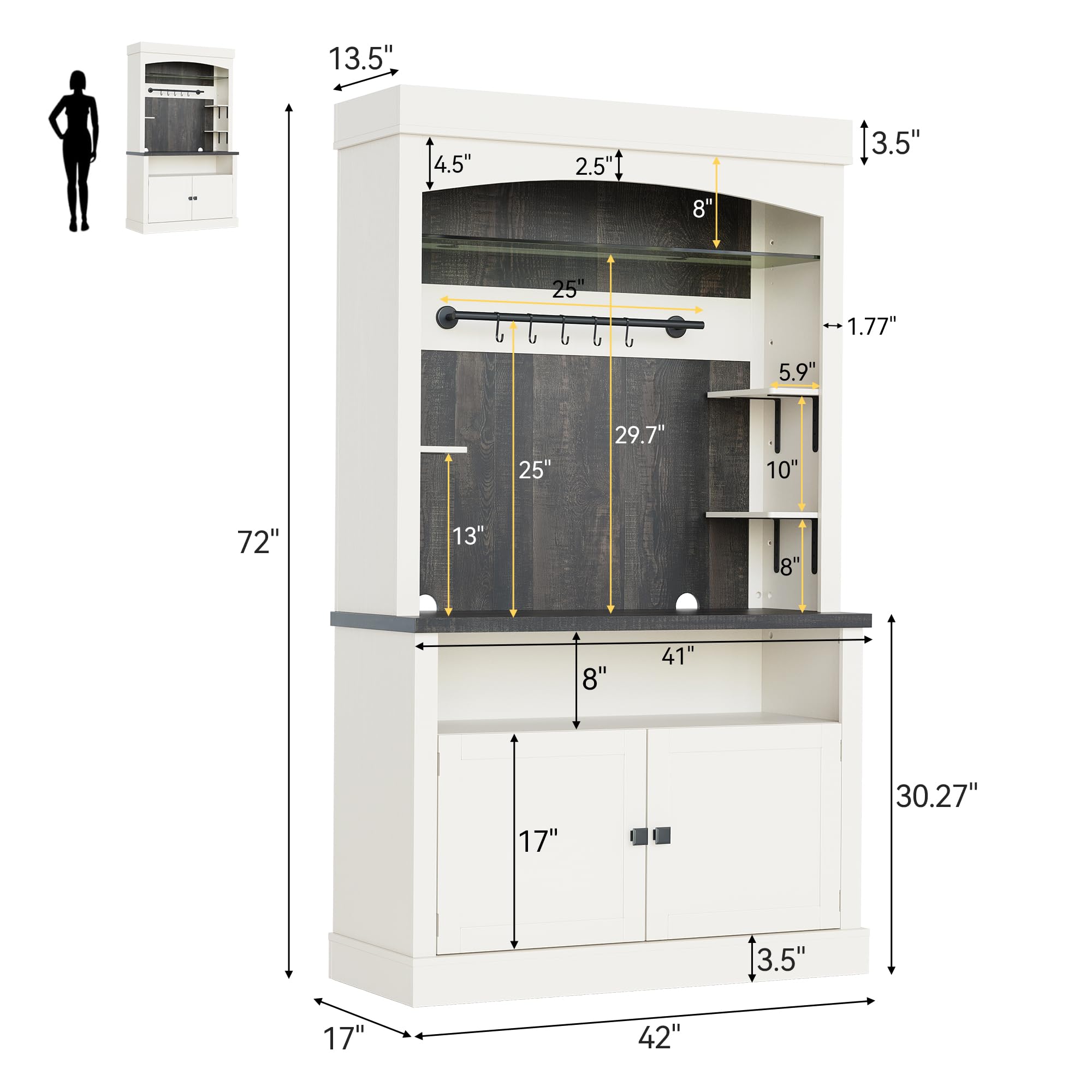 Farmhouse Coffee Bar Cabinet with Storage - 72