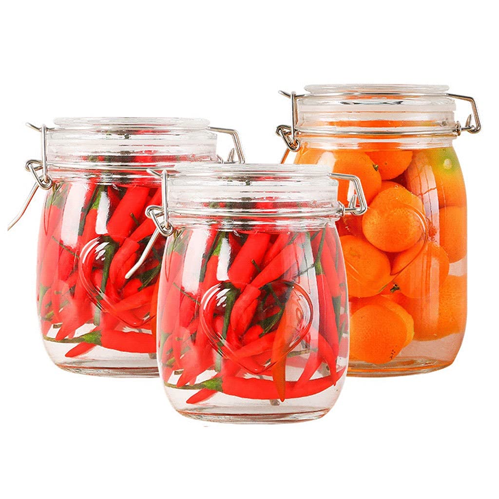 YXDO 3-Piece Airtight Glass Food Storage Containers Set with Clip Lids - Heart-Shaped Kitchen Canisters for Flour, Sugar, Coffee & Pantry Organization | Perfect for Countertop, Baking & Home Decor