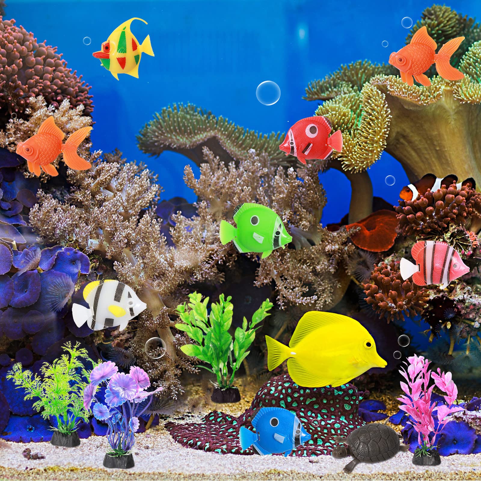 Chunyin 25-Piece Aquarium Decor Set - Artificial Floating Fish, Jellyfish, Goldfish & Aquatic Plants for Small Fish Tanks | Realistic Plastic Decorations for Home, Office & Kids' Aquarium Setup