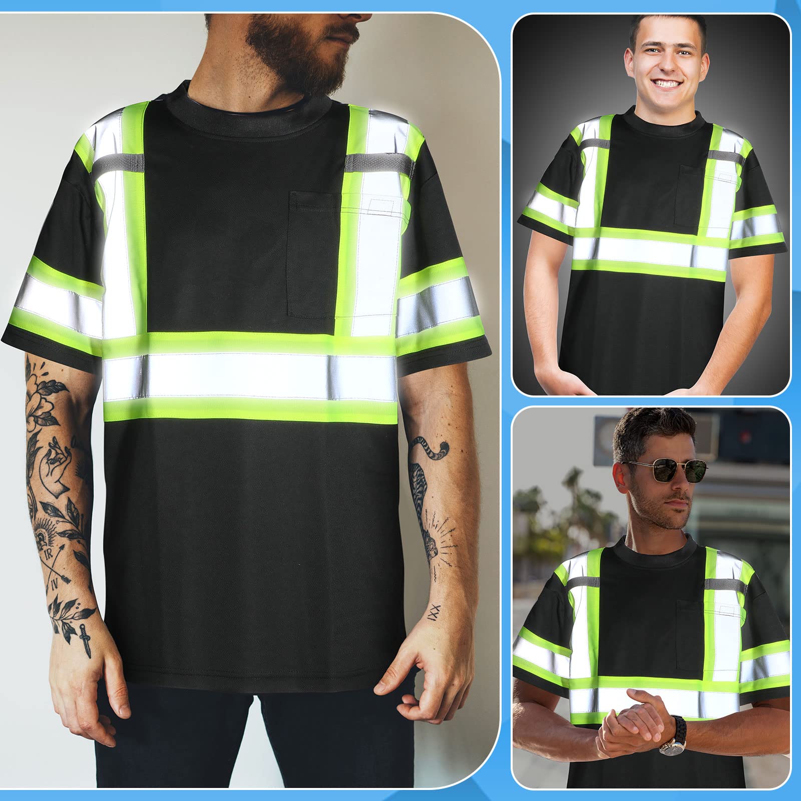 12 Pack High Visibility Reflective Safety T-Shirts - Breathable Work Shirts for Construction & Outdoor Jobs - OSHA Compliant Safety Apparel for Men & Women - Ideal for Night Work, Road Construction & Emergency Responders