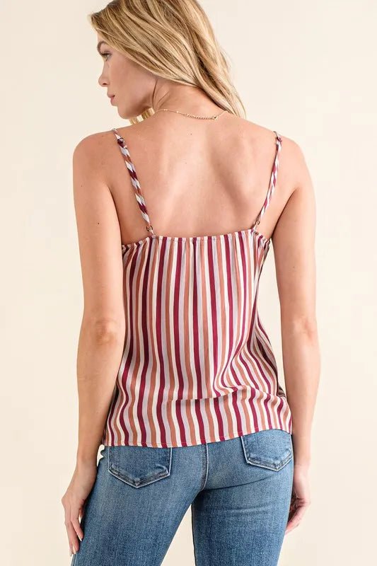 Women's Stripe Print Lace Cami Top - Flattering Summer Blouse for Casual Wear, Date Night & Layering