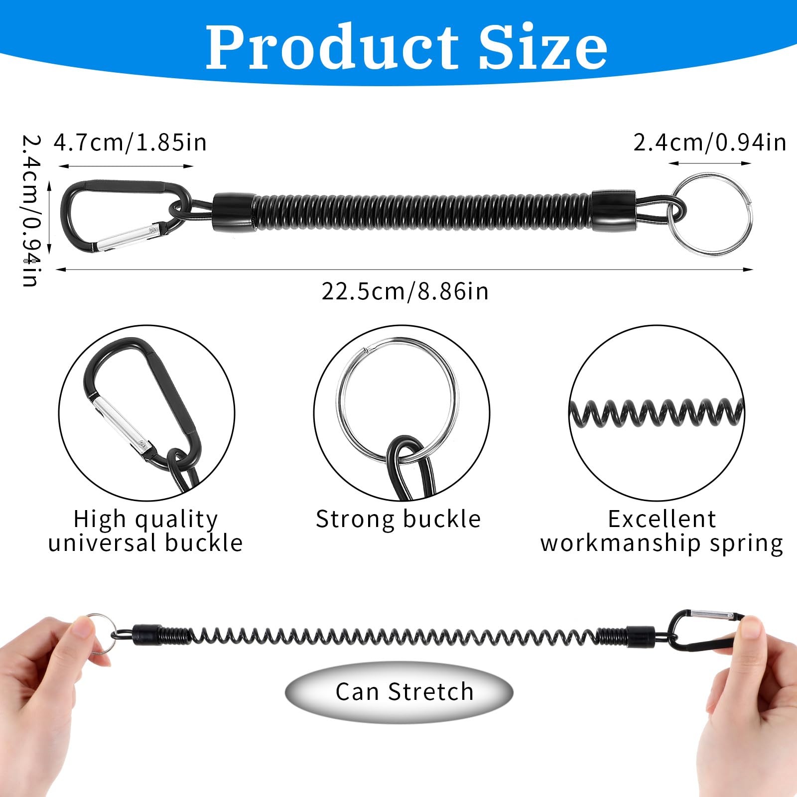 4pcs Heavy Duty Retractable Coiled Lanyard with Key Ring & Lobster Clasp - Fishing & Tool Lanyard, Wrist Coil Keychain for Keys, Wallet, Cellphone (Black) | Perfect for Outdoor Activities, Work, Gym & Daily Use