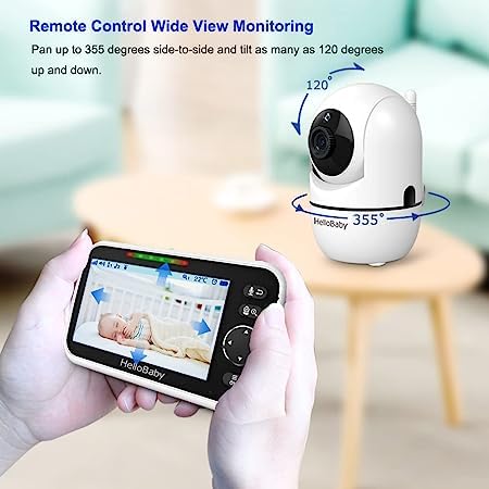 HelloBaby Upgrade 5-Inch Baby Monitor with 2 Cameras & Mount - 26-Hour Battery Life, No Tools or Wall Damage Required - Perfect for Nursery, Bedroom & Travel Use