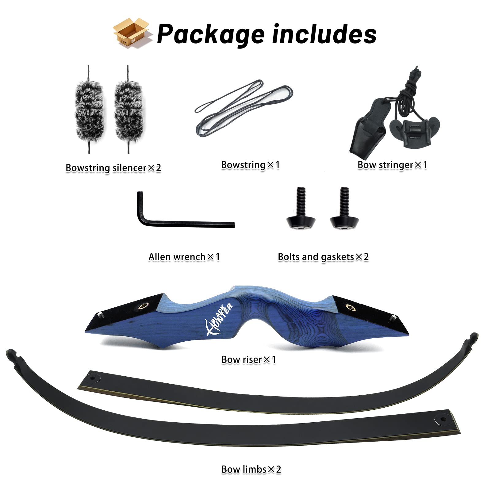OBTOUTDOOR Black Hunter Takedown Recurve Bow Set for Adults - 60