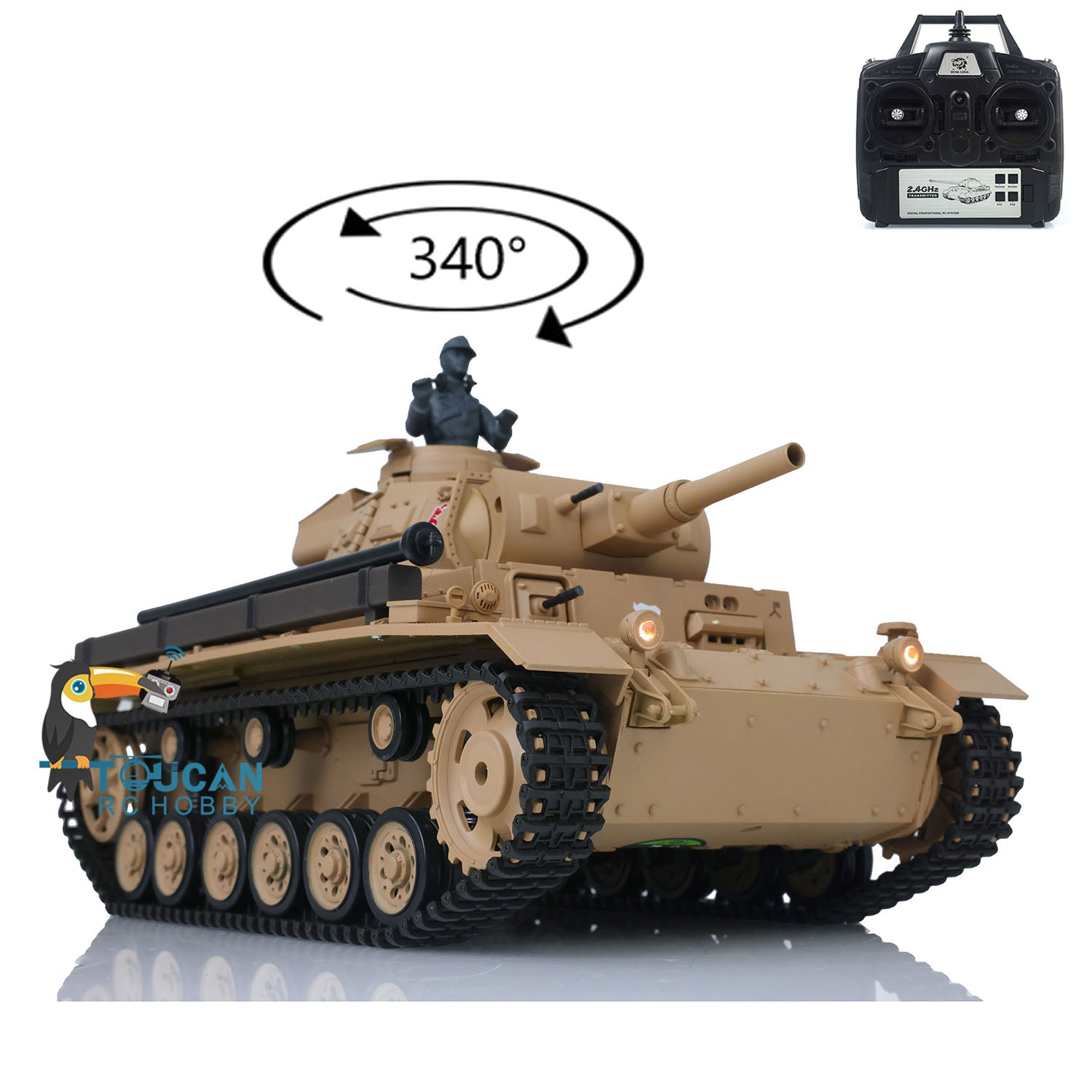 2.4GHz Henglong 1/16 Scale German Panzer III H Remote Control Tank RTR Model - Ready to Run with Battery (US Stock) - Perfect for RC Battle Simulation, Military Collecting & Outdoor Play