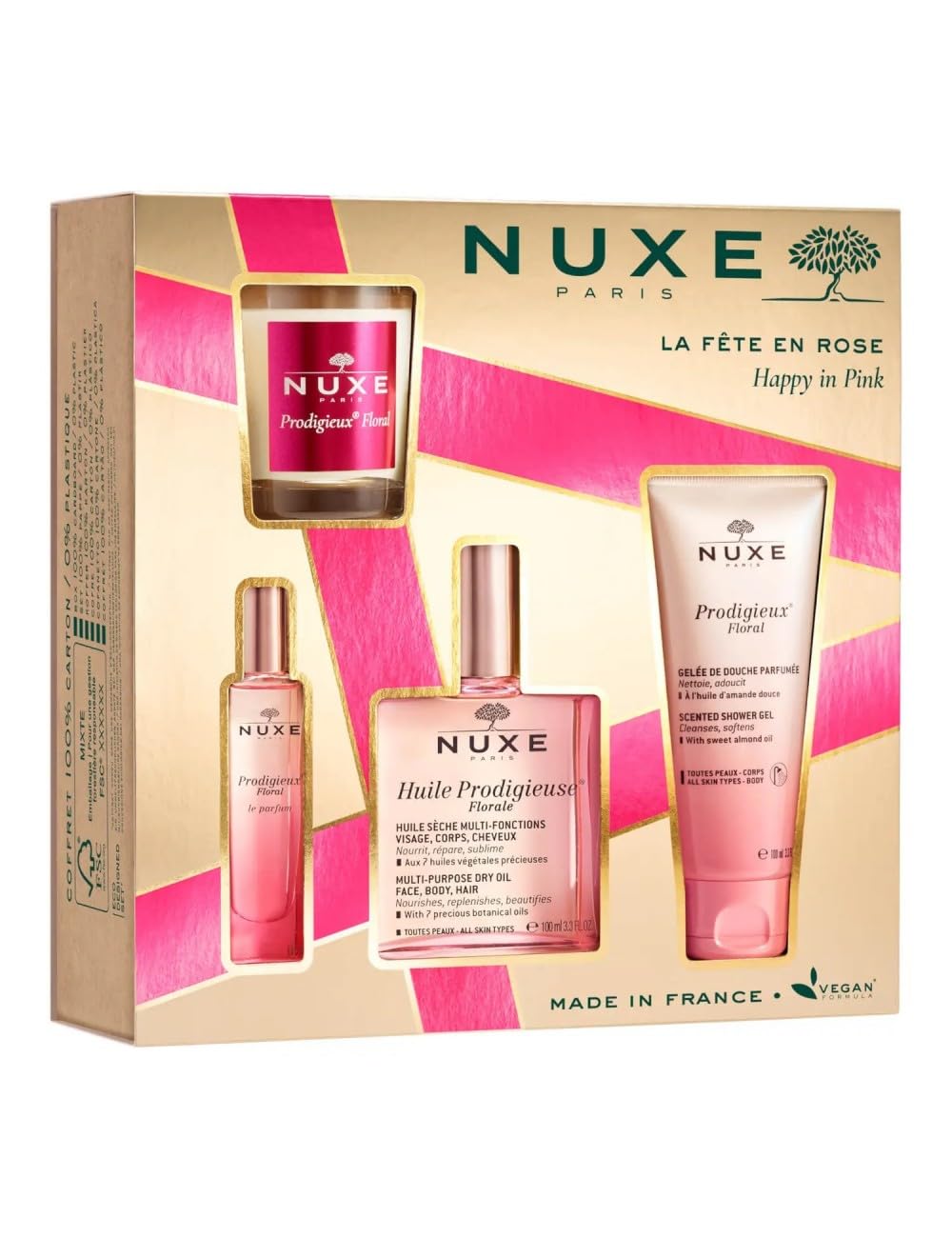 Nuxe Prodigieux La Fête en Rose Gift Set - Floral Body & Hair Oil + Shower Gel - Perfect for Valentine's Day, Mother's Day & Romantic Gifts