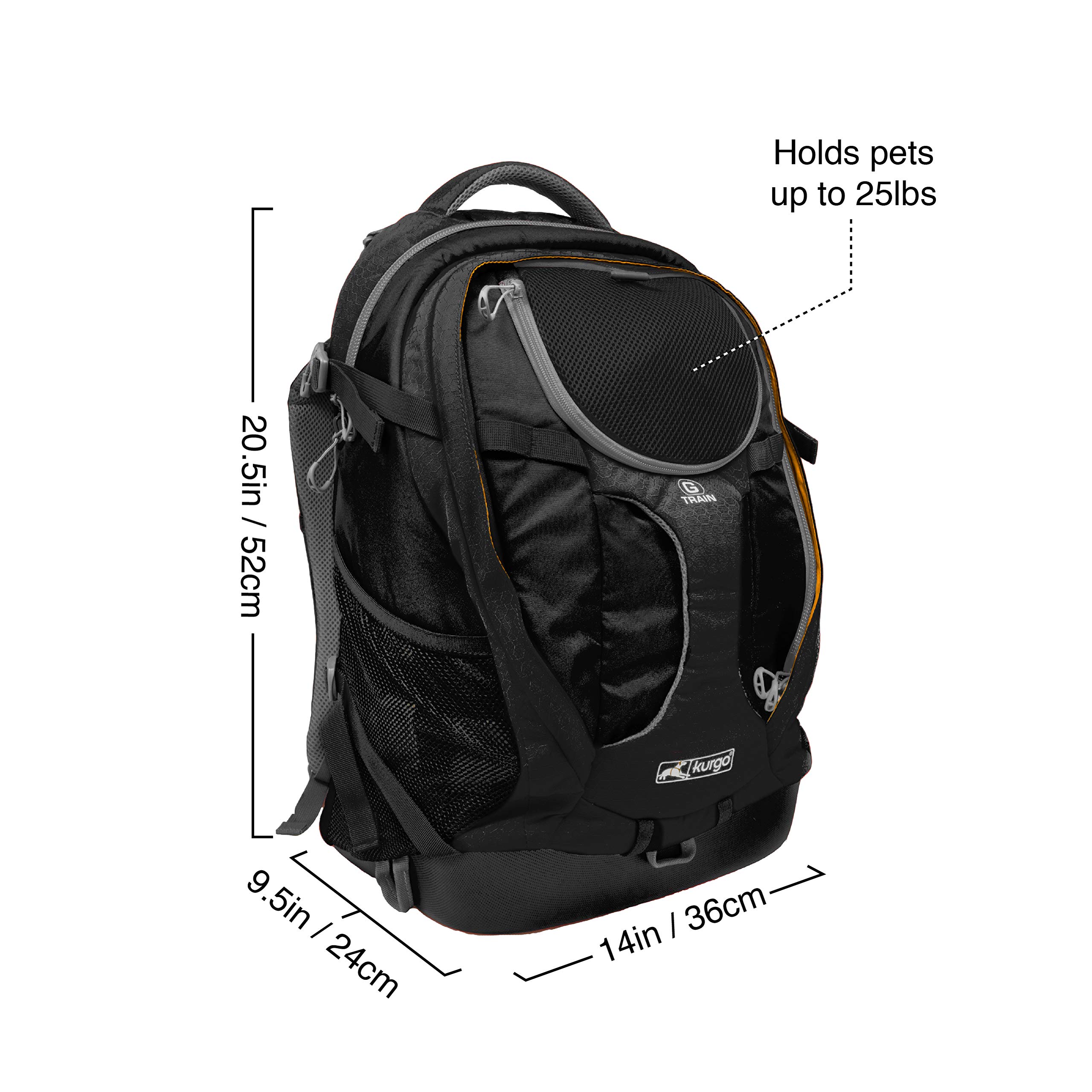 Kurgo G-Train Dog Carrier Backpack for Small Dogs & Cats - Adjustable Chest Straps & Hip Belt - Reflective & Waterproof Design - Perfect for Hiking, Camping, Travel & Outdoor Adventures (Black)