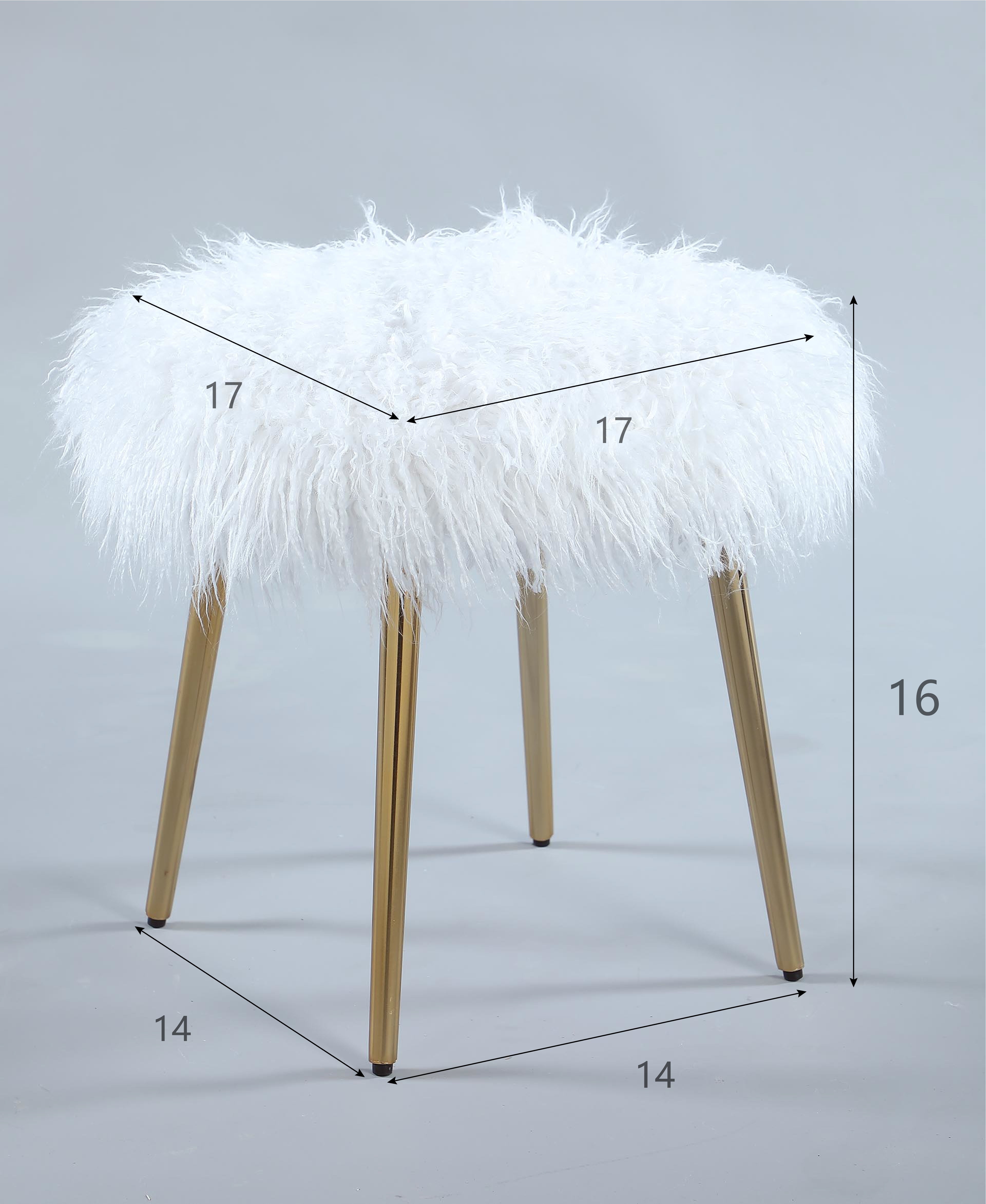 Roundhill Furniture Ravni Faux Fur Accent Ottoman with Gold Legs - Stylish Footrest & Decorative Seating for Living Room, Bedroom & Home Office