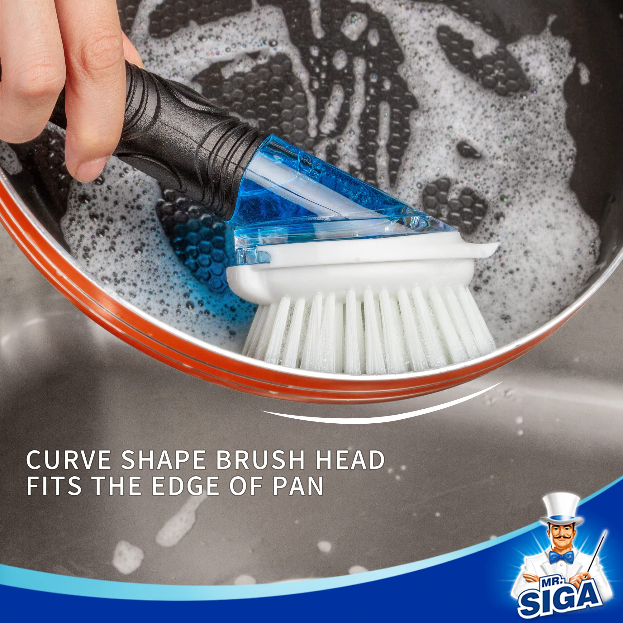 MR.SIGA Soap Dispensing Dish Brush Refills - 4 Pack Replacement Heads for Kitchen Cleaning | Perfect for Washing Dishes, Pots & Pans