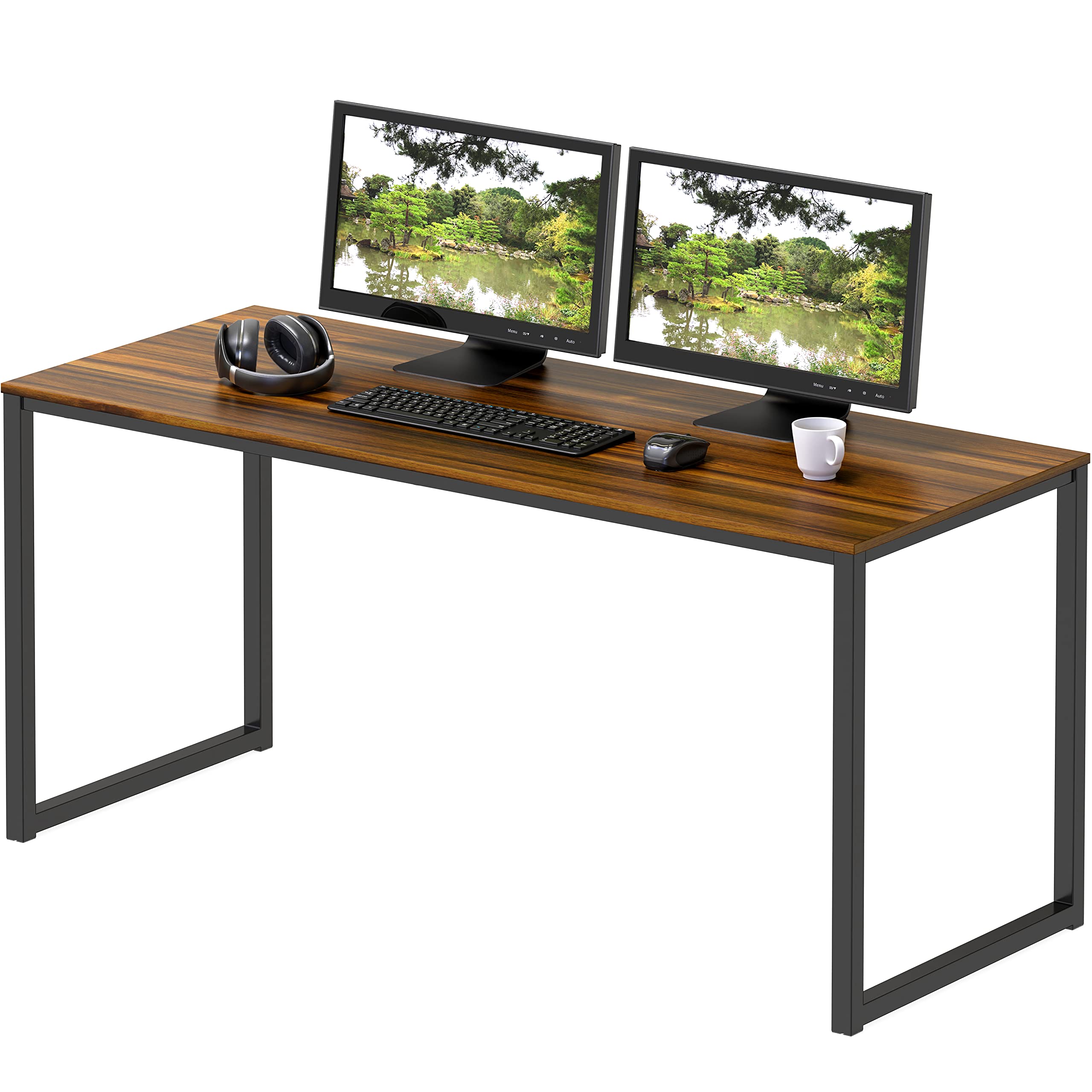 SHW Mission 48-Inch Home Office Computer Desk, Walnut Finish - Modern Writing Workstation for Small Spaces, Perfect for Remote Work & Study