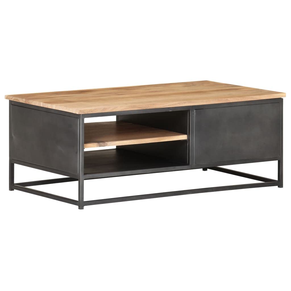 Industrial Style Solid Acacia Wood Coffee Table with Storage - 35.4