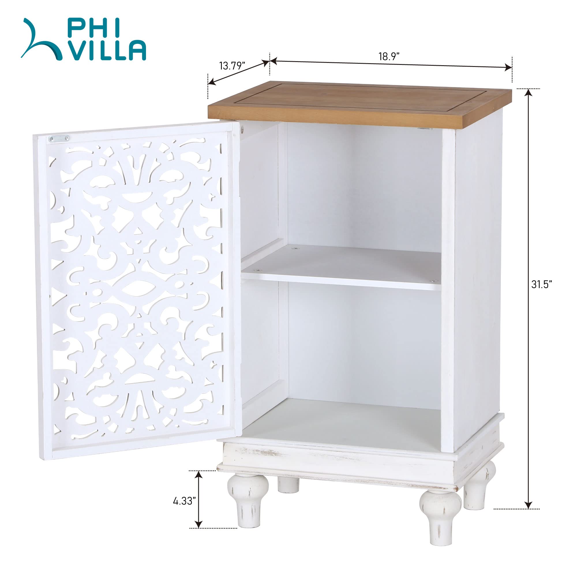 PHI VILLA Small Accent Storage Cabinet with Single Door - White Decorative Nightstand for Living Room & Bedroom, End Side Table with Storage | Perfect for Organizing Books, Blankets & Bedroom Essentials