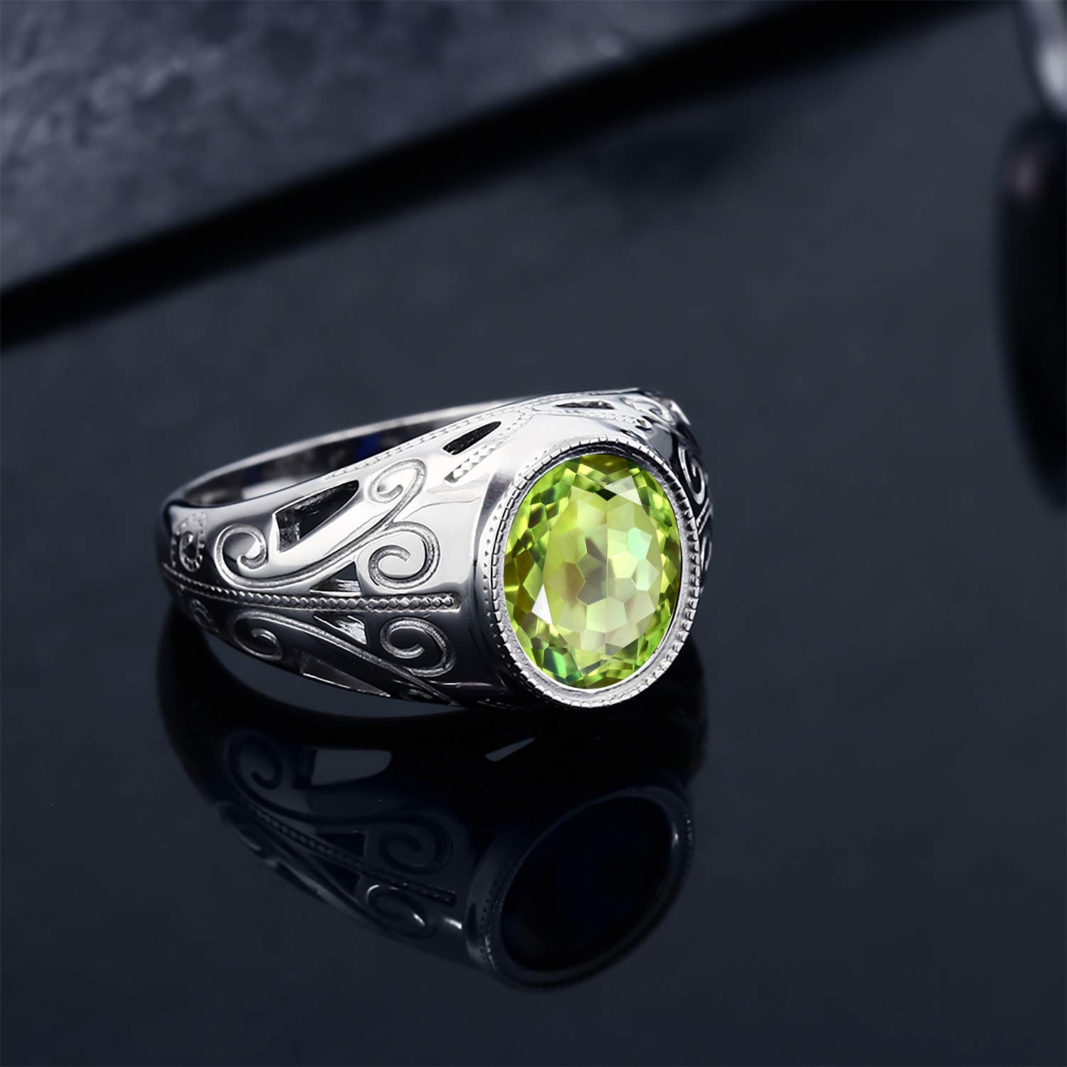0.90 Ct Oval Green Apple Mystic Quartz Men's Ring in 925 Sterling Silver | Gem Stone King | Wedding Band, Anniversary Gift, Everyday Jewelry for Men