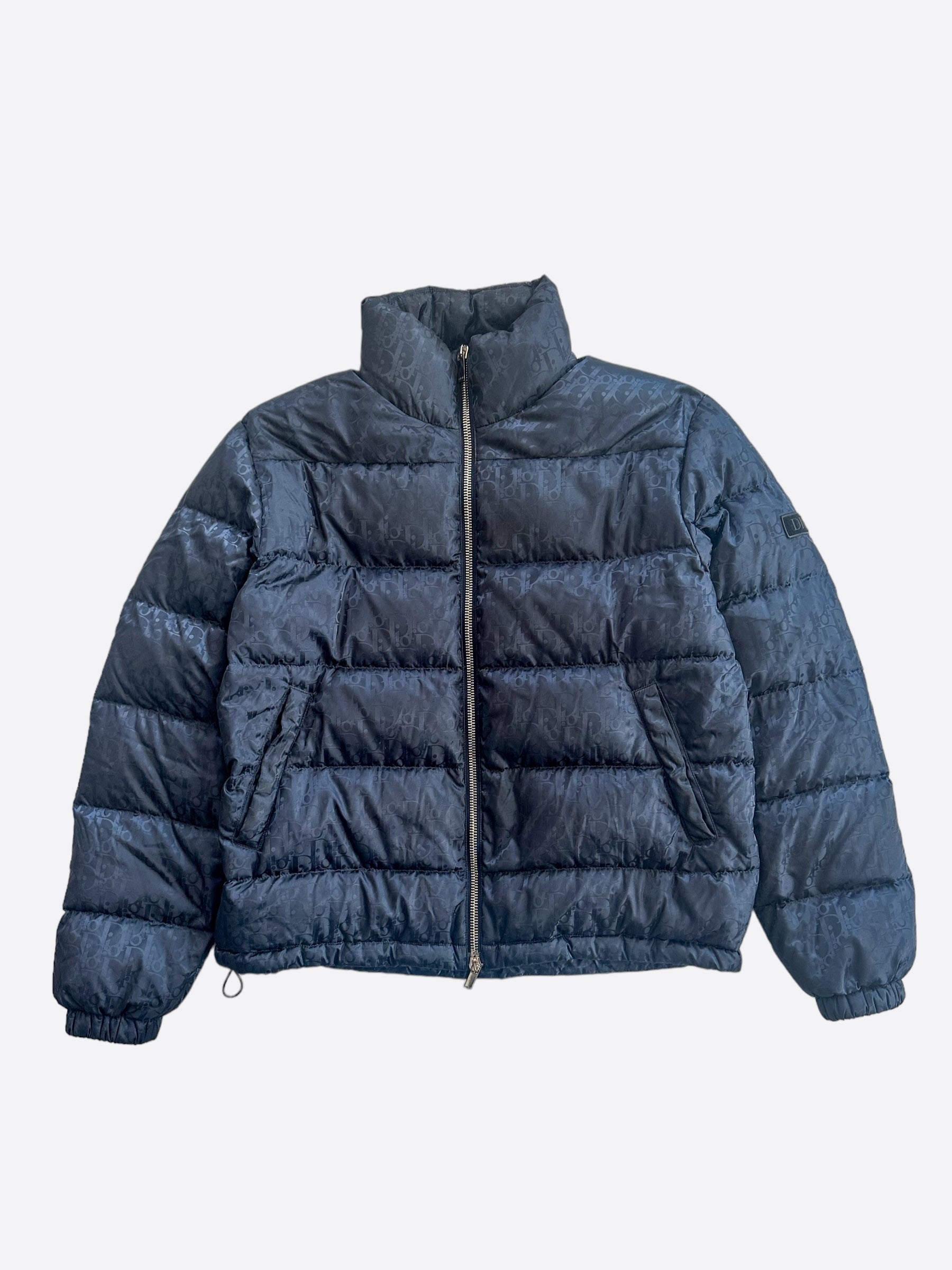 Dior Navy Oblique Puffer Jacket for Women - Winter Warm Quilted Down Coat | Fashionable Outerwear for Cold Weather & Street Style