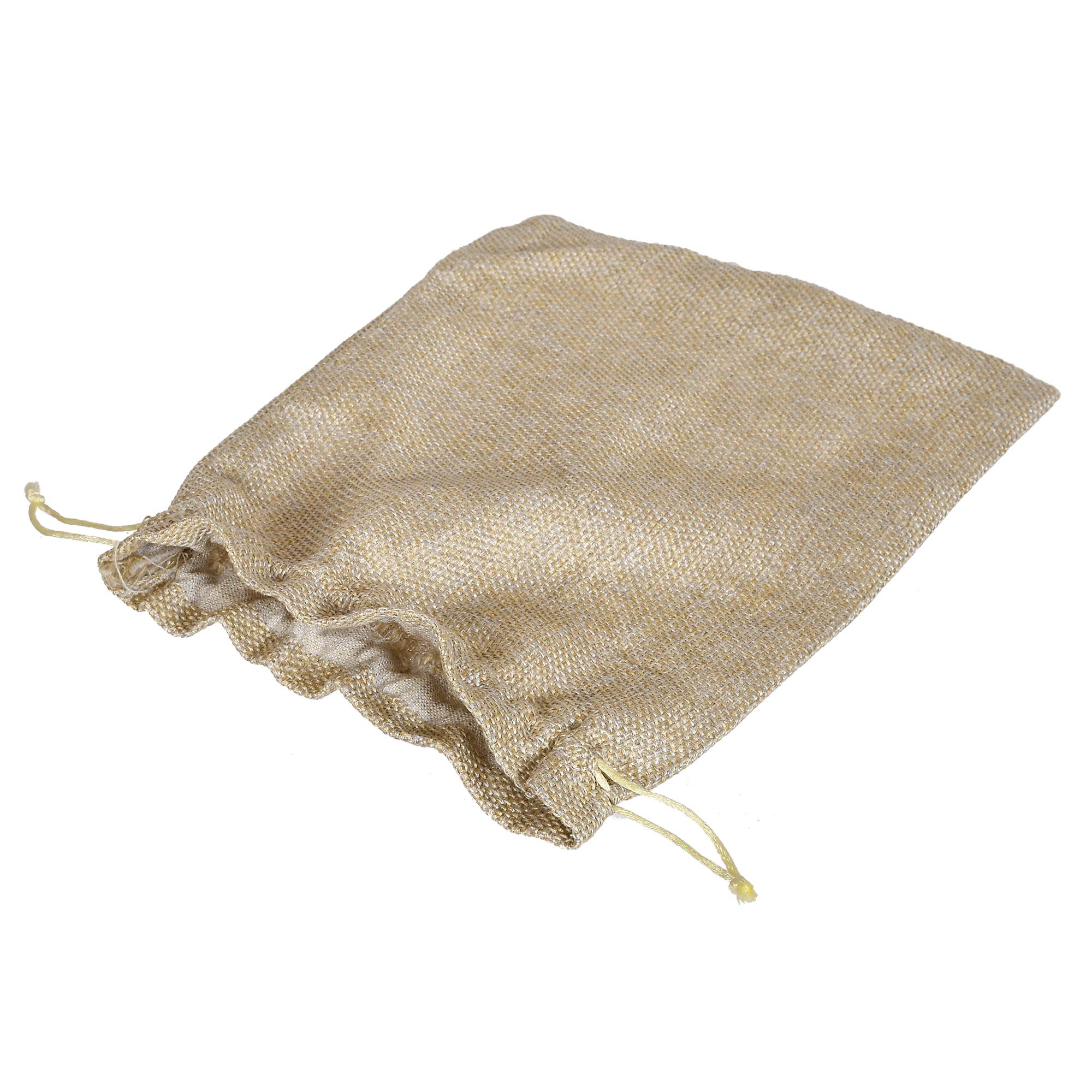 Kuber Industries Jute Potli Bags with Drawstring - Pack of 4 Gold Return Gift Bags for Weddings, Parties & Festive Occasions