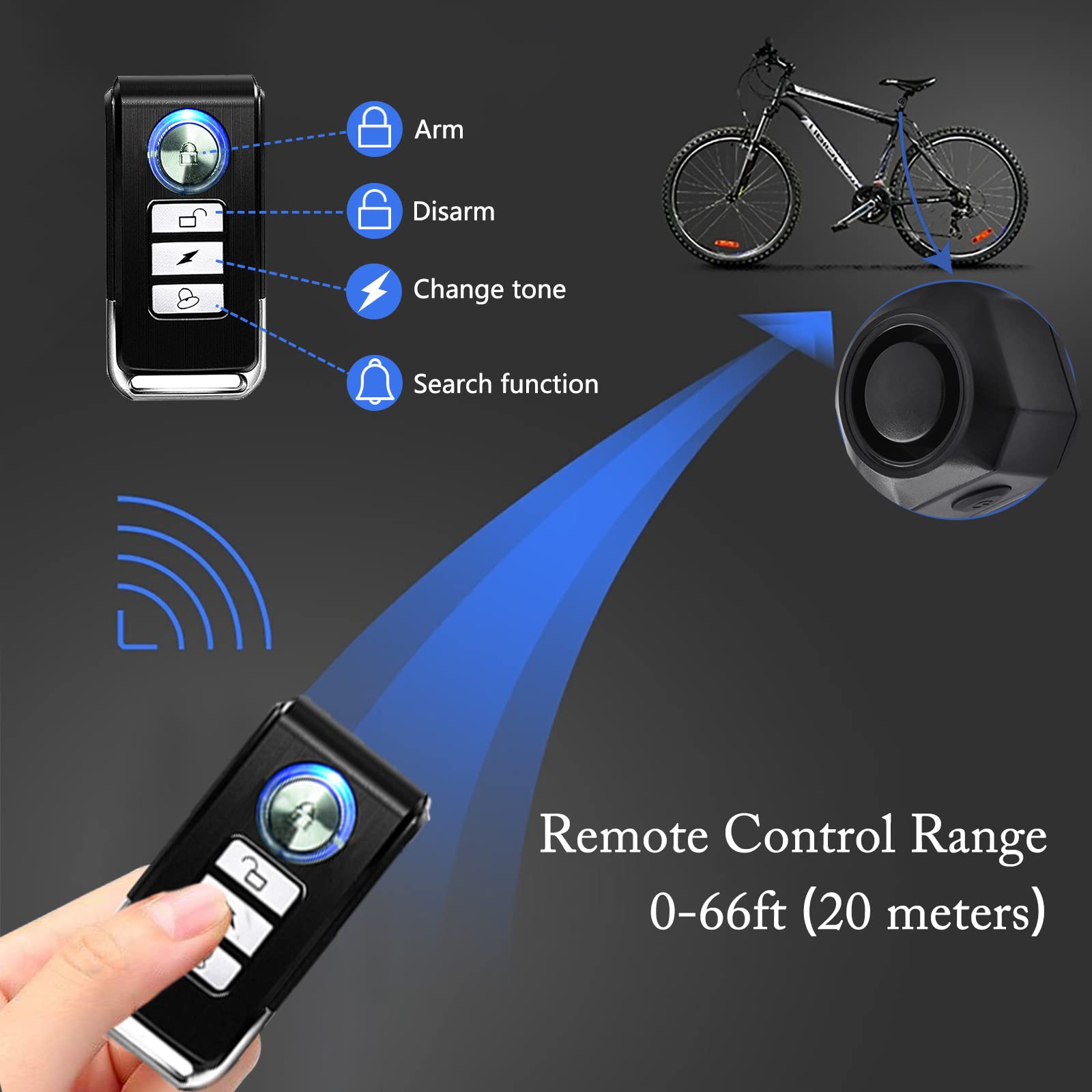 110dB Wireless Bike Alarm with Vibration & Motion Sensor - USB Rechargeable, Anti-Theft Waterproof Bicycle & Motorcycle Security Alarm with Remote Control (10 Pack) - Perfect for Outdoor Cycling, Commuting & Parking Protection