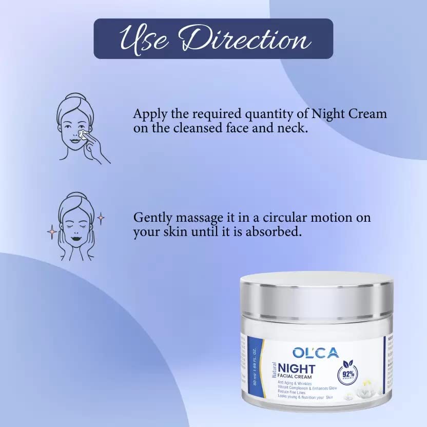 OLCA Anti-Aging Facial Night Cream for Wrinkles & Fine Lines - 50ml Hydrating Moisturizer with Glow Enhancement | Perfect for Nighttime Skincare Routine & Mature Skin Care