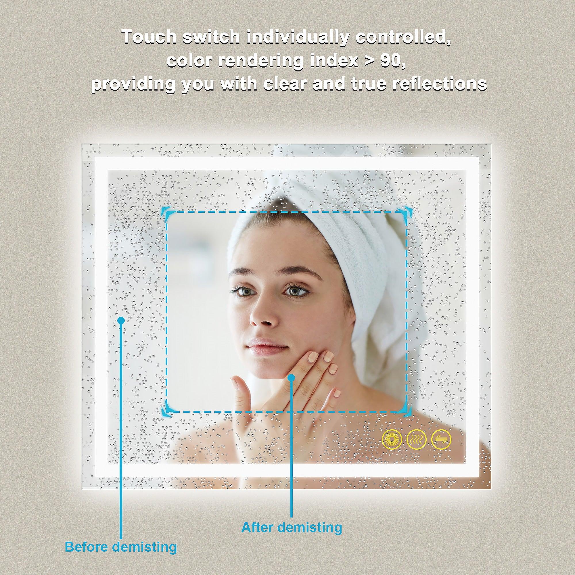 Anti-Fog LED Bathroom Mirror with Backlit Illumination - Touch Switch & Dimmable Light for Makeup Vanity, Shaving, and Home Decor