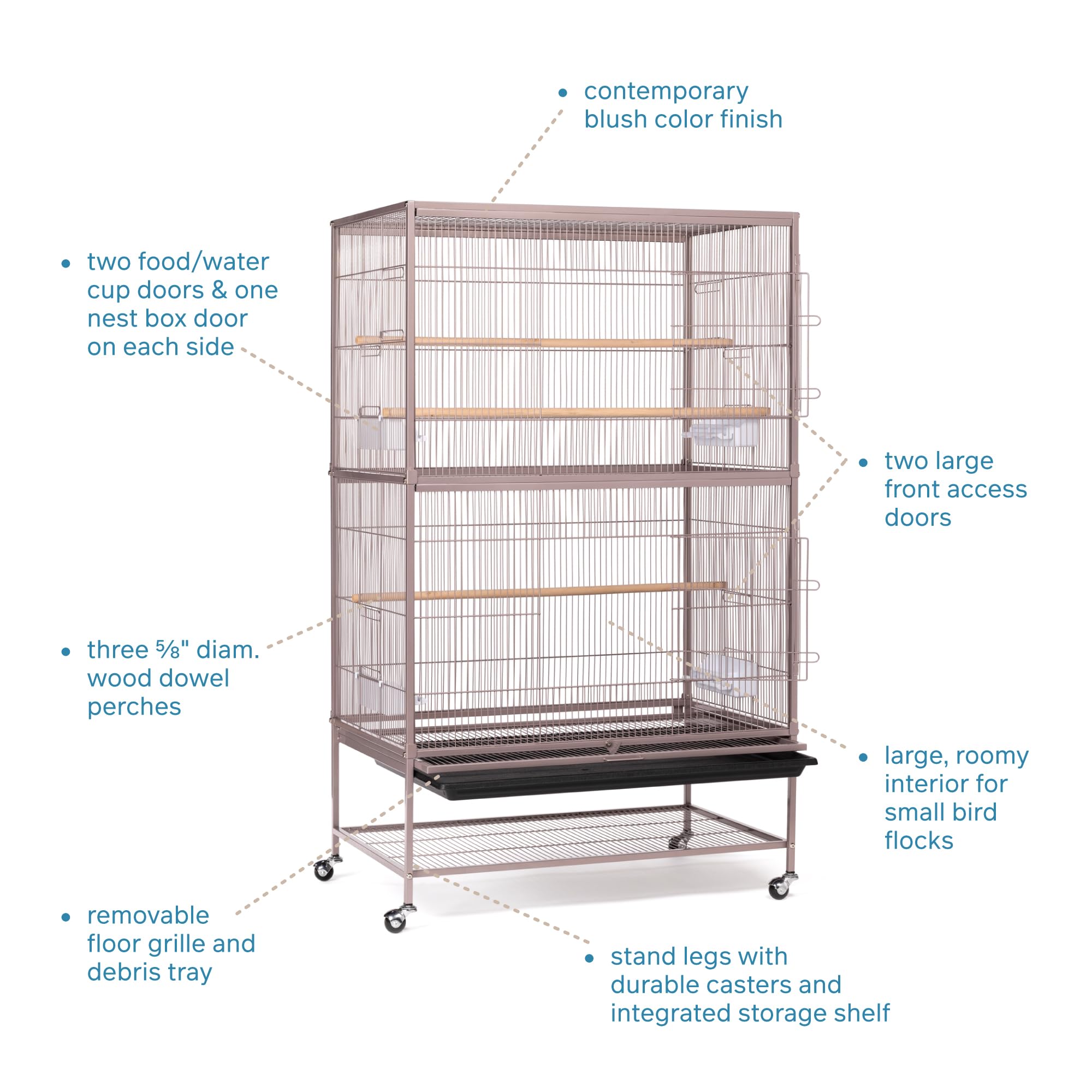 Prevue F042 Blush Pink Flight Bird Cage - Small Parrot Cage for Cockatiels, Lovebirds & Finches - Perfect for Home, Office & Aviary Use