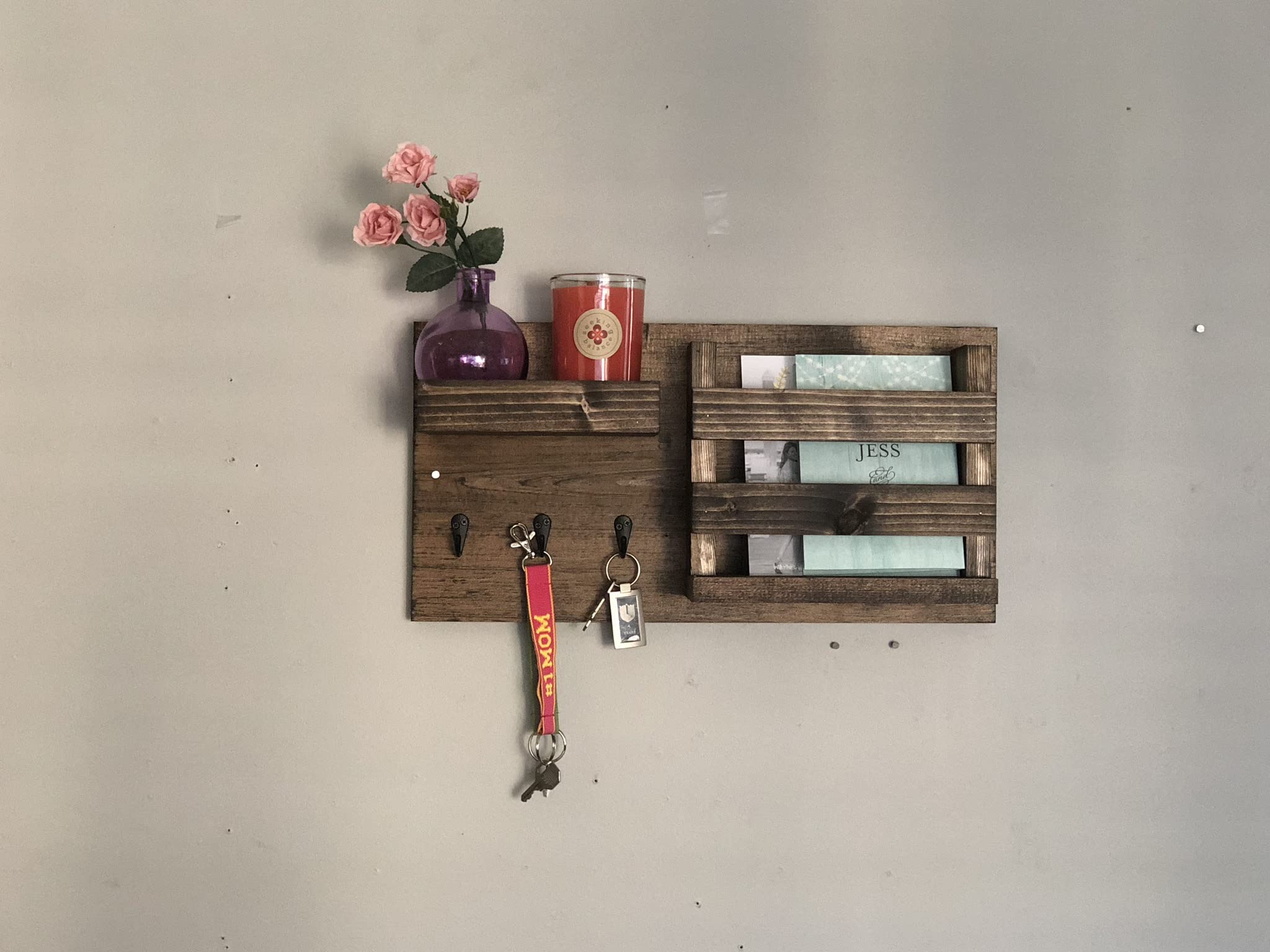 Wall Mounted Entryway Organizer with Mail Slot, Key Hooks & Coat Hooks - Perfect for Home, Office & Apartment Organization