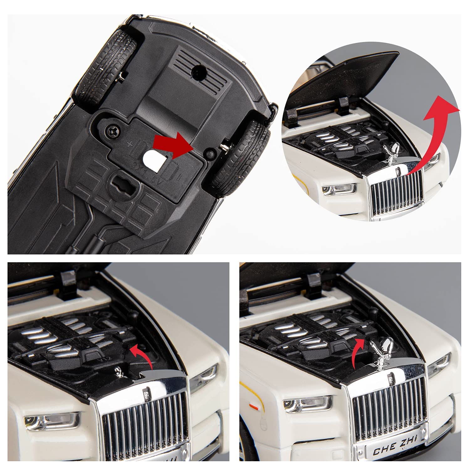 Premium Diecast Metal Toy Car with Pull-Back Action, Musical Sound, Sliding Doors & Blinking Lights - Rolls-Royce White Model - Best Gift for Kids & Collectors | Playtime, Birthday Presents, Display Collection
